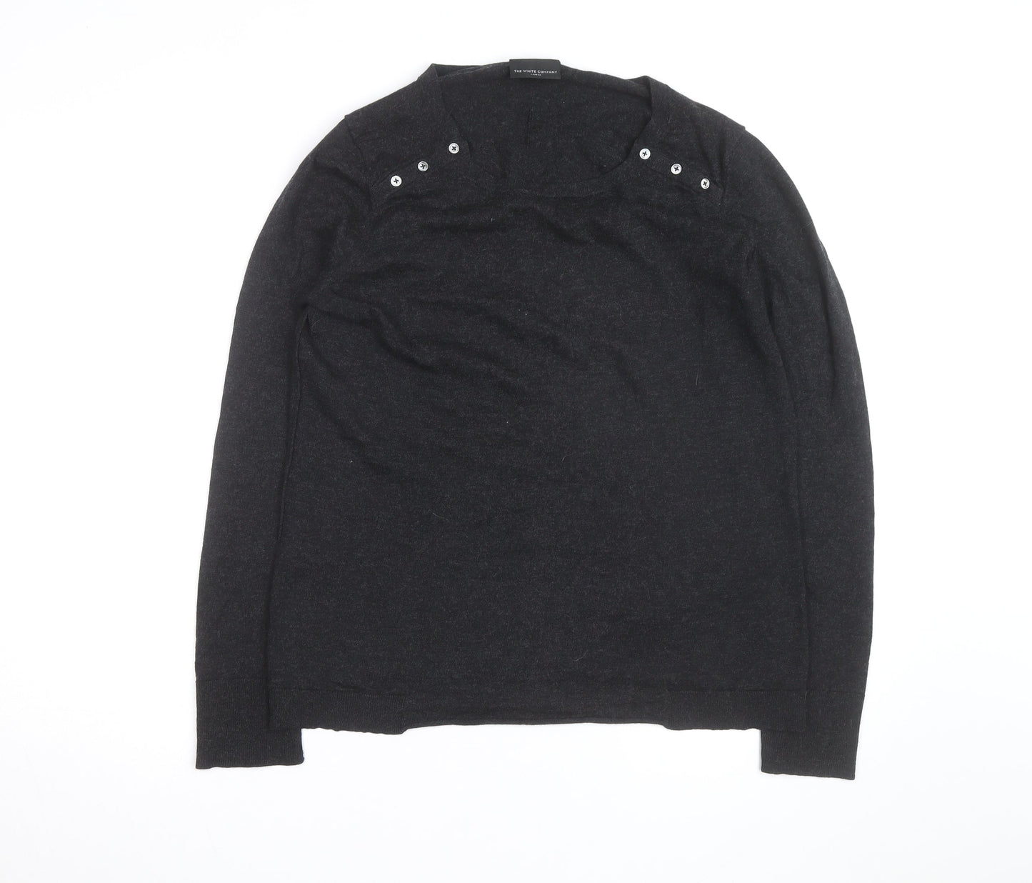 The White Company Women’s Black Wool Button Shoulder Jumper Size L
