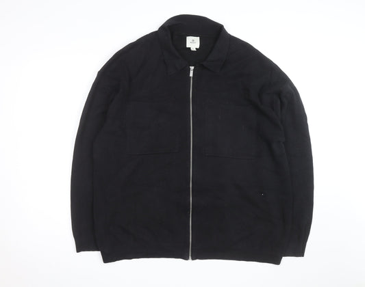 Next Men’s Black 2XL Full Zip Collared Cotton Jumper
