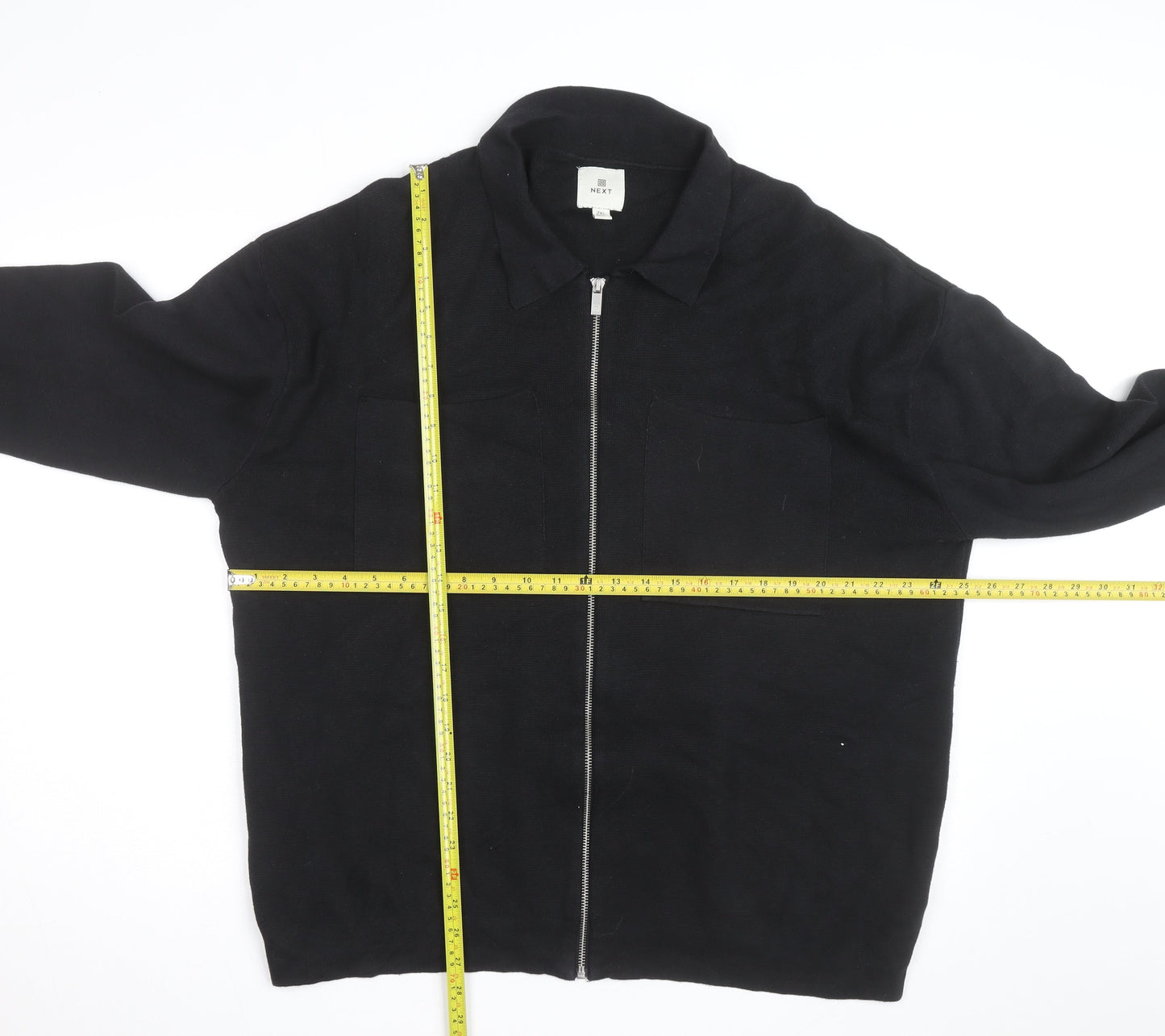 Next Men’s Black 2XL Full Zip Collared Cotton Jumper