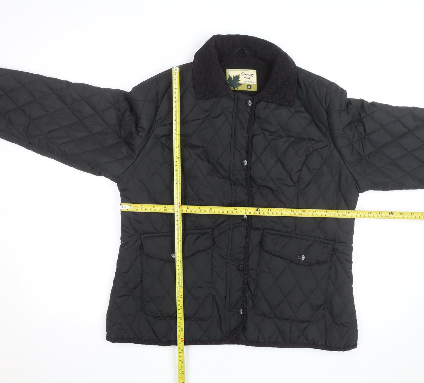 Country Estate Women's Black Quilted Mid-Length Jacket Size 18