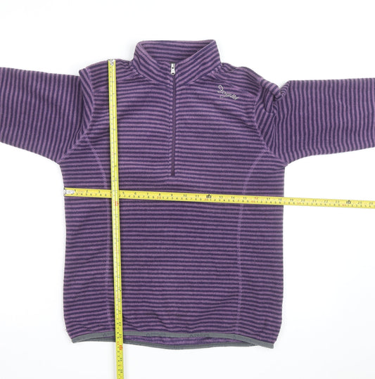 TOG24 Women Purple Striped Fleece Half Zip Pullover Sweatshirt Size 10-12