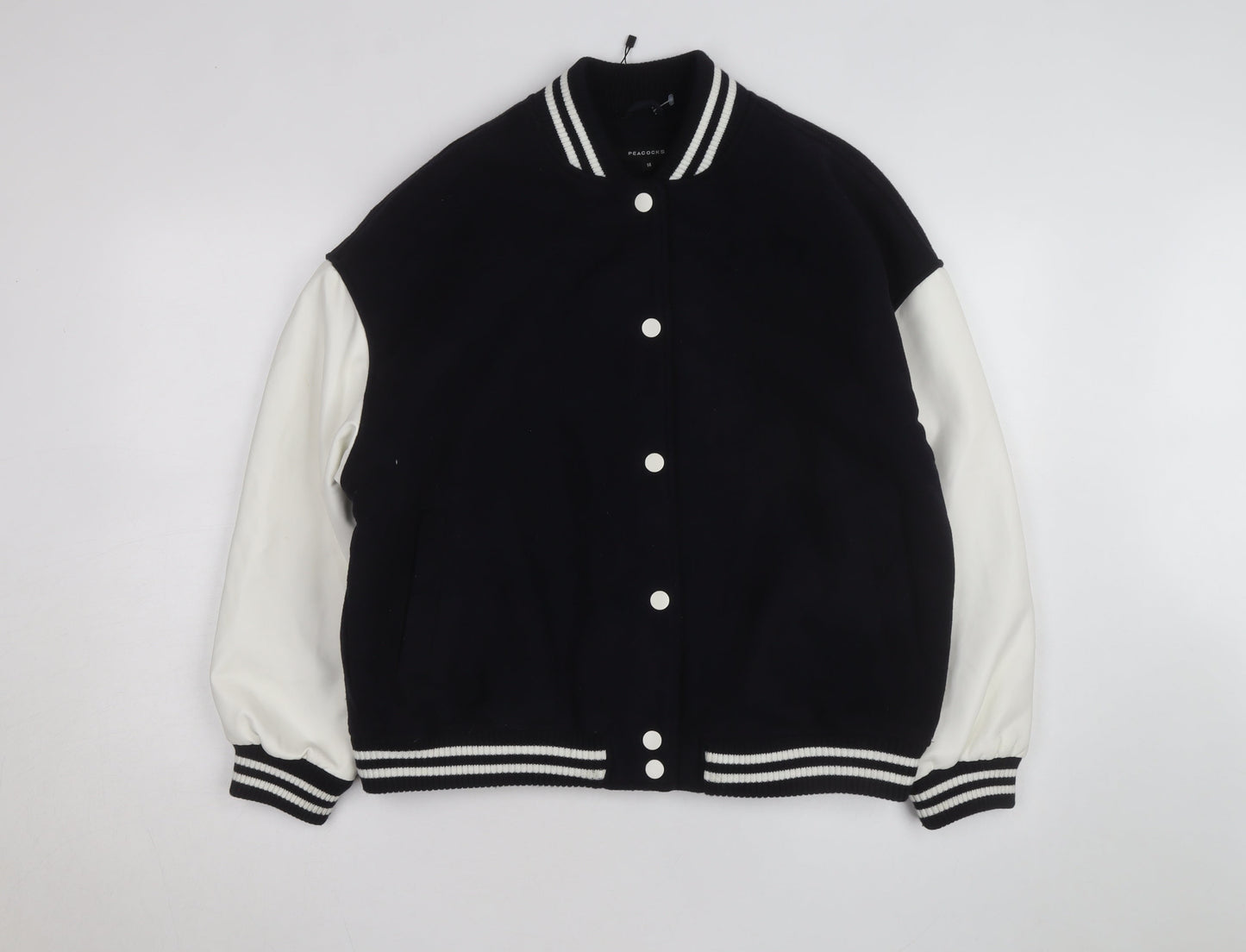 Peacocks Men's Black Varsity Jacket M Wool Blend Casual Bomber