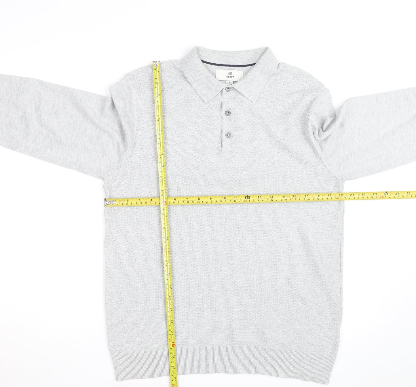 Next Men’s Grey Cotton Blend Long Sleeve Collared Polo Jumper M
