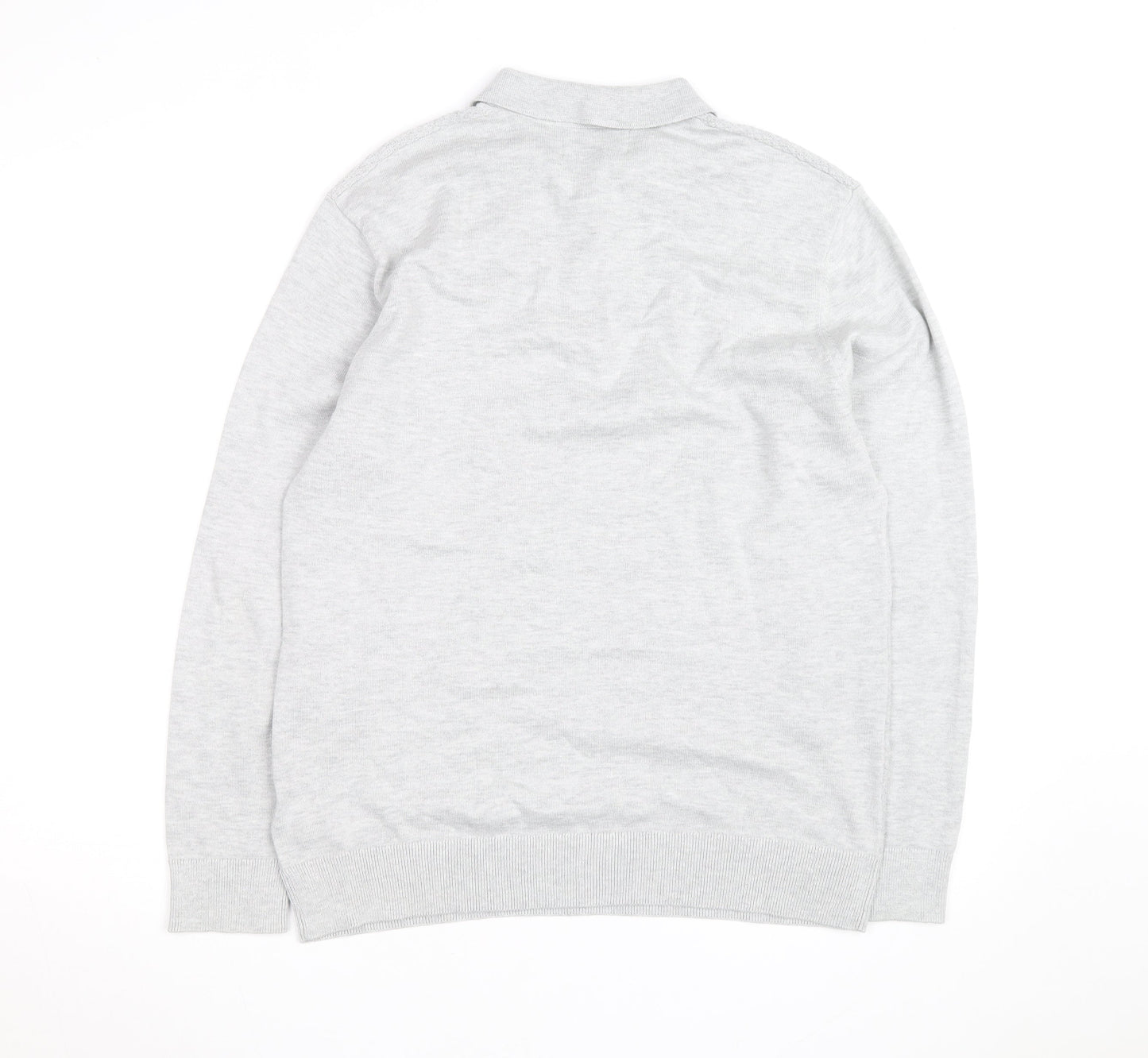 Next Men’s Grey Cotton Blend Long Sleeve Collared Polo Jumper M
