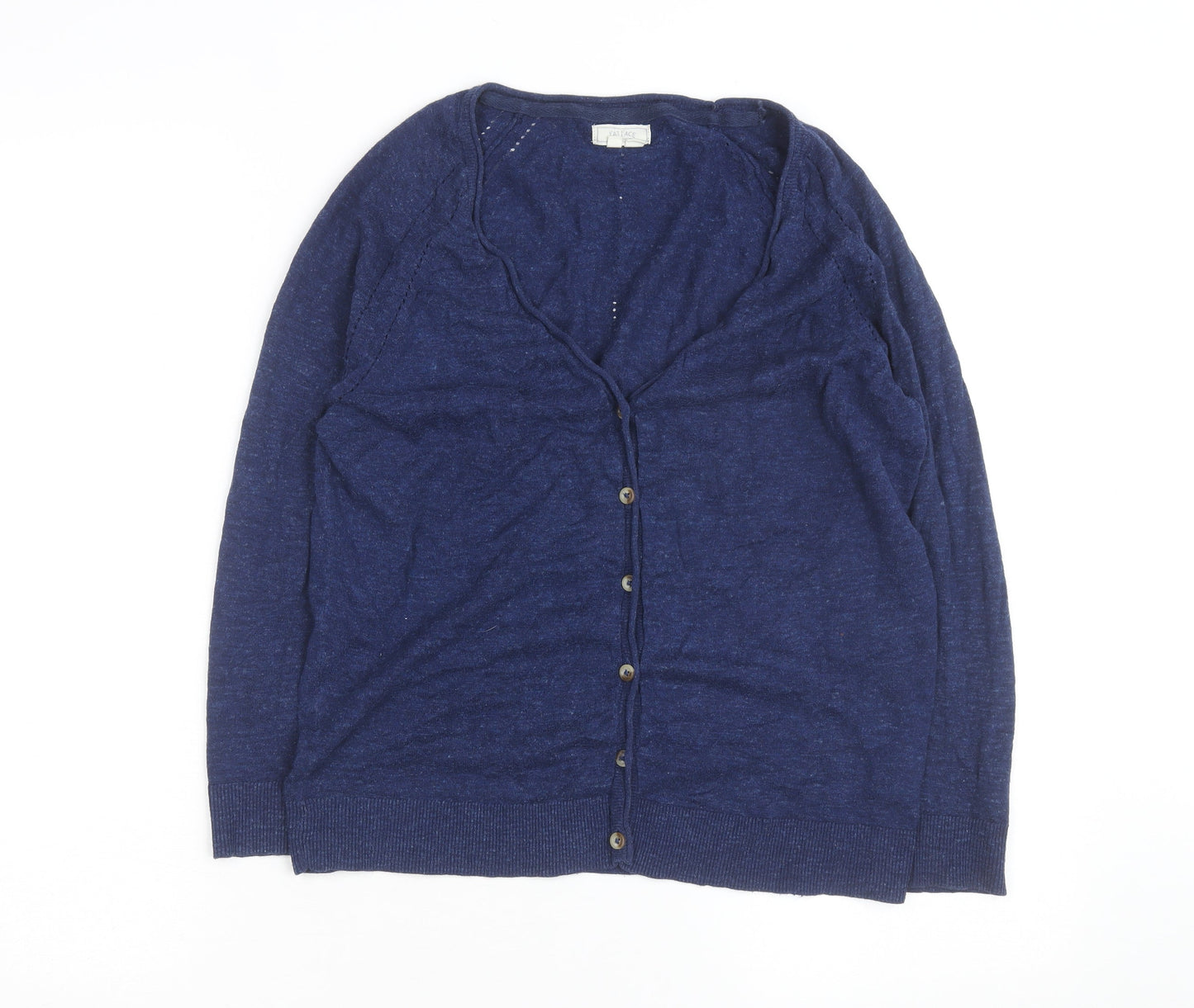 Fat Face Women's Blue Linen Cotton V-Neck Cardigan Size 12