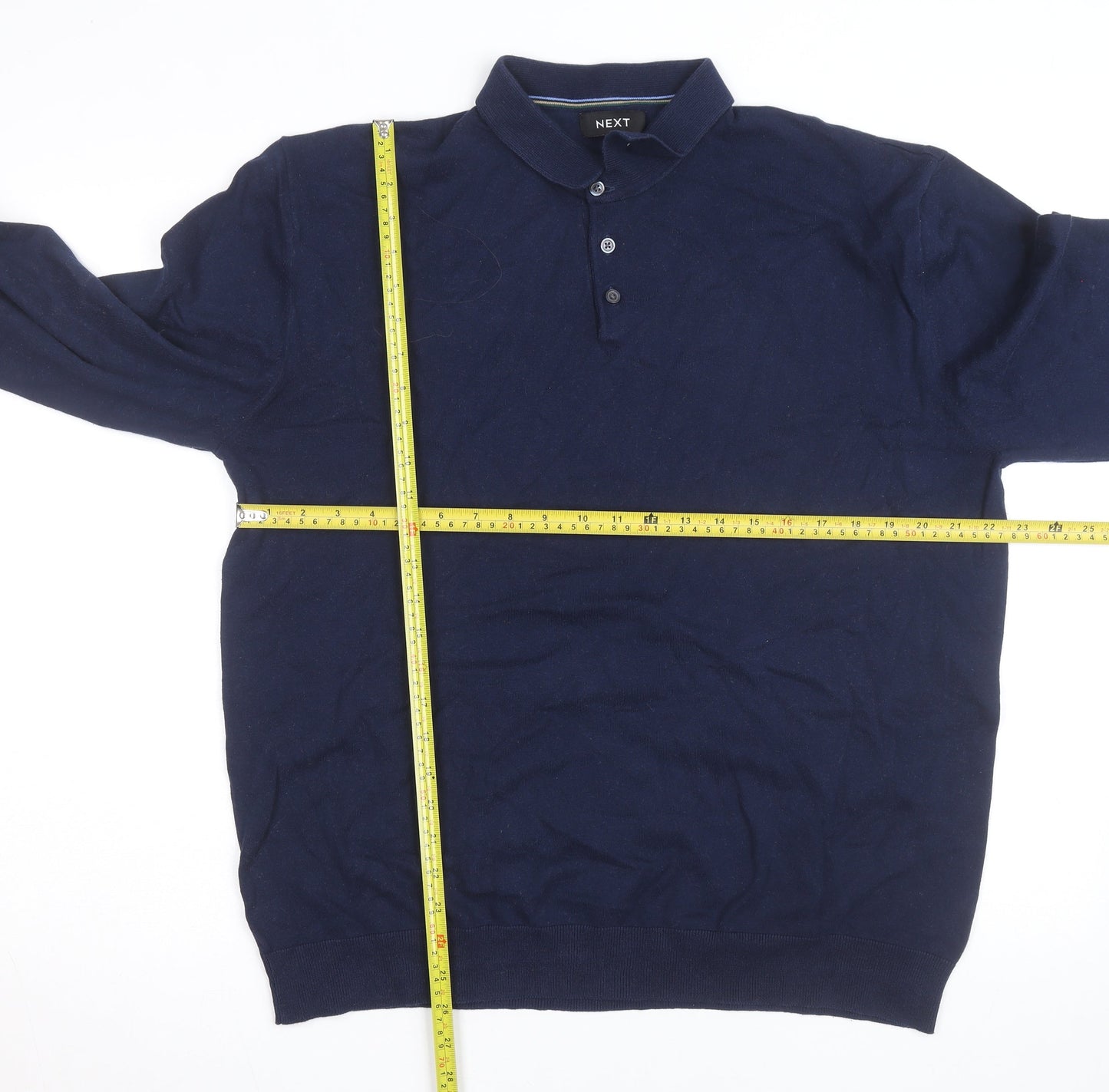 Next Men's Blue XL Cotton Long Sleeve Polo Shirt