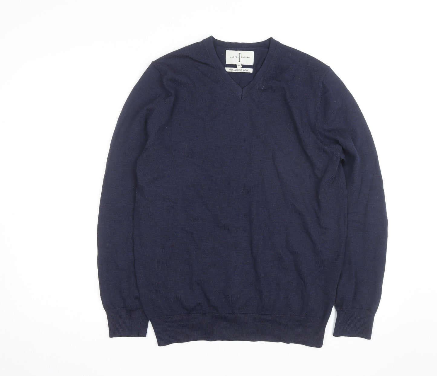 Jasper Conran Men's Blue Merino Wool V-Neck Jumper M