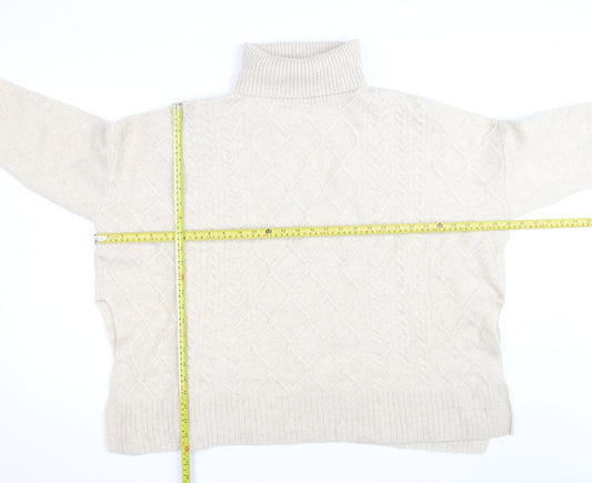 Barbour Women’s Beige Wool Alpaca Roll Neck Cable Knit Jumper L