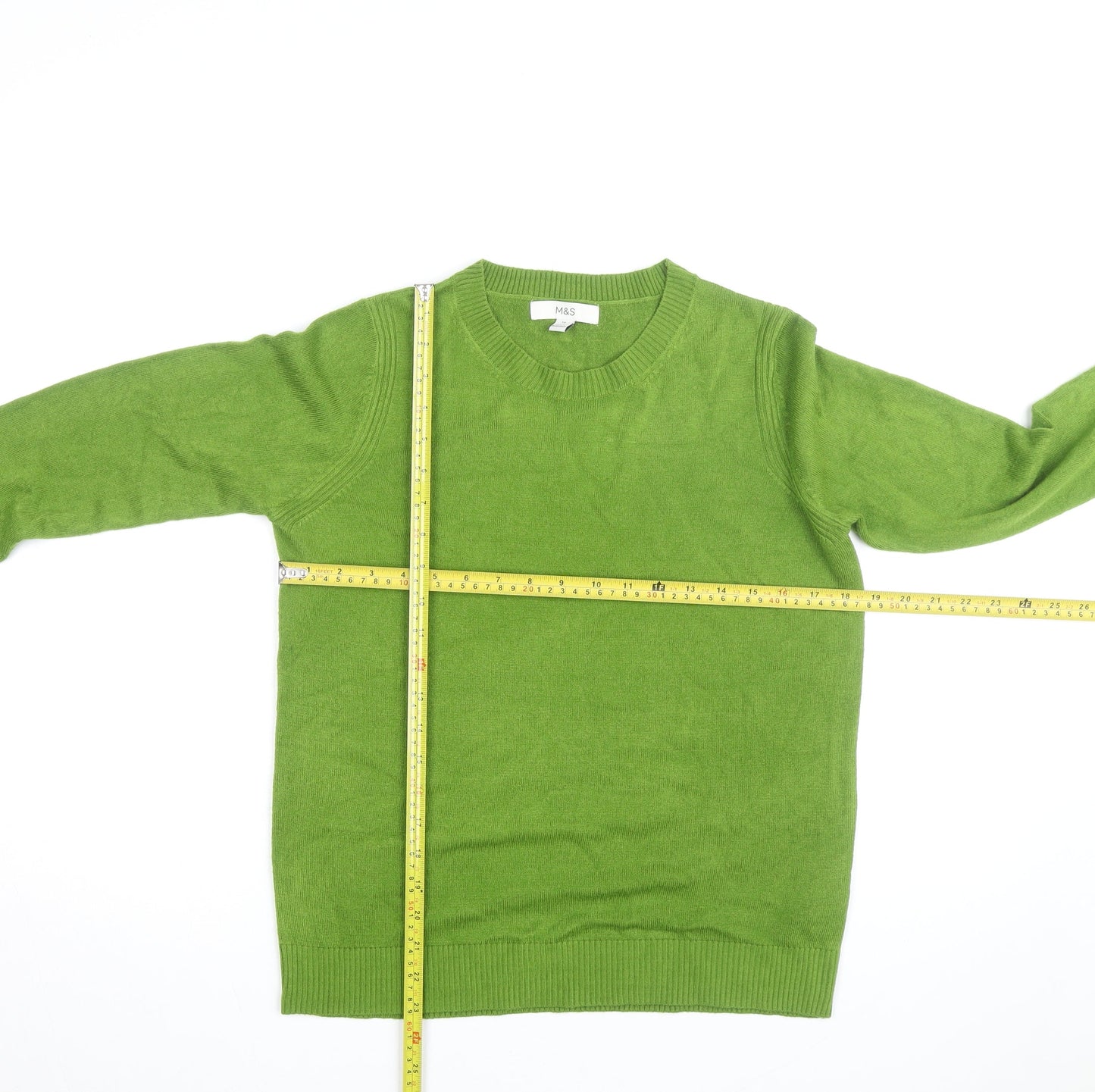 Marks and Spencer Women Green 100% Cashmere Crew Neck Jumper M