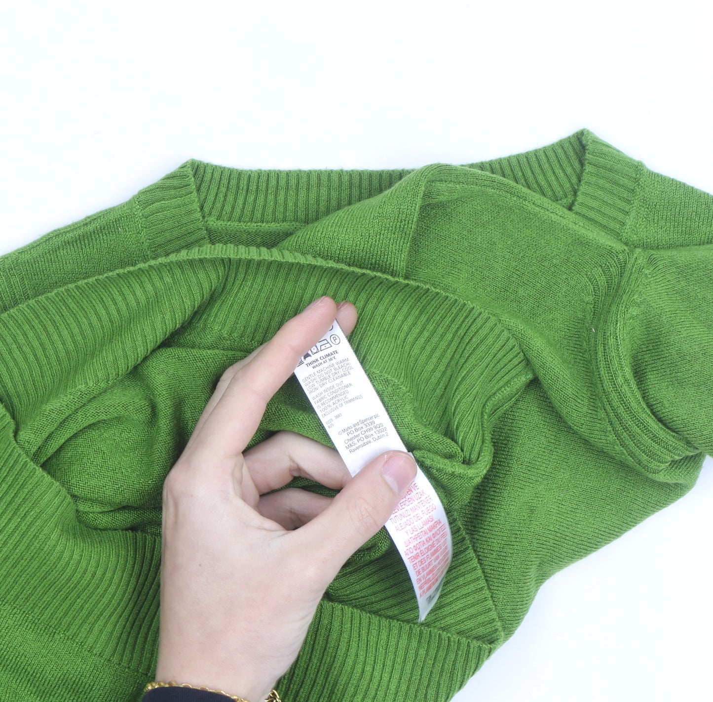 Marks and Spencer Women Green 100% Cashmere Crew Neck Jumper M