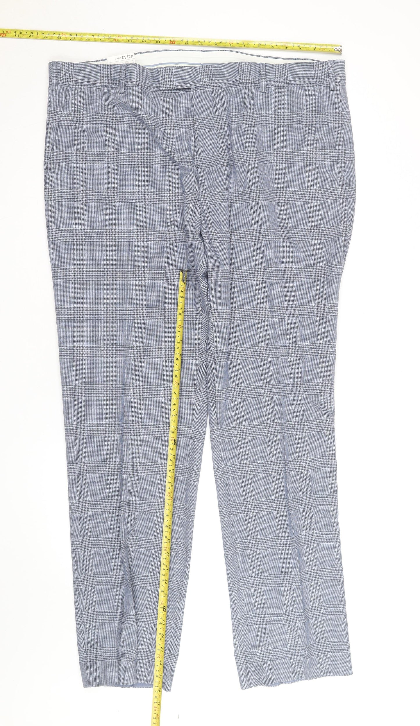 Marks and Spencer Men's Grey Check Regular Fit Dress Trousers 42W 33L