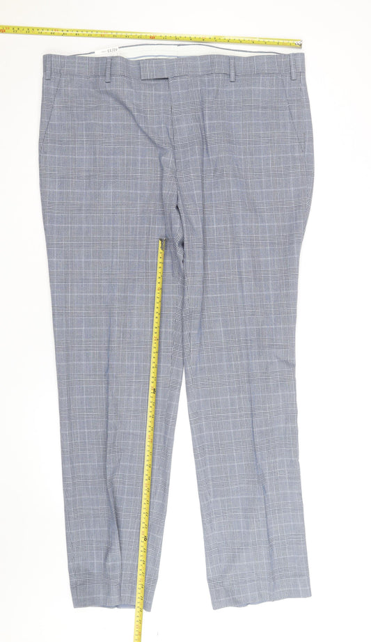 Marks and Spencer Men's Grey Check Regular Fit Dress Trousers 42W 33L