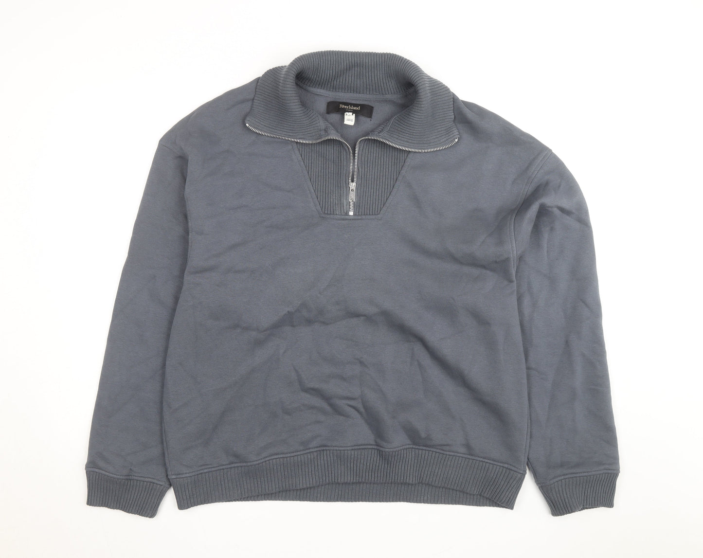 River Island Men's Grey L 1/2 Zip High Neck Sweatshirt