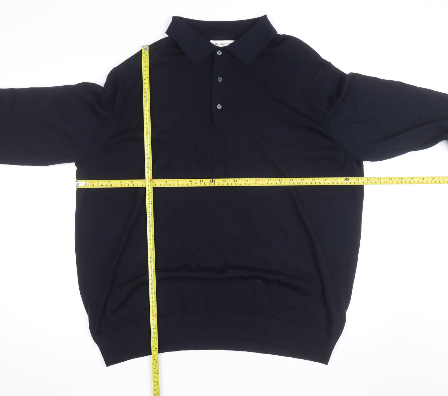 Marks and Spencer Autograph Men’s Black 4XL Merino Wool Long Sleeve Polo