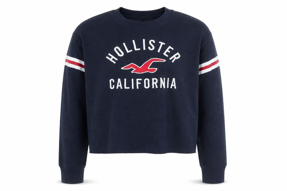Hollister Mens Navy Blue Waffle-Knit Pullover Jumper L