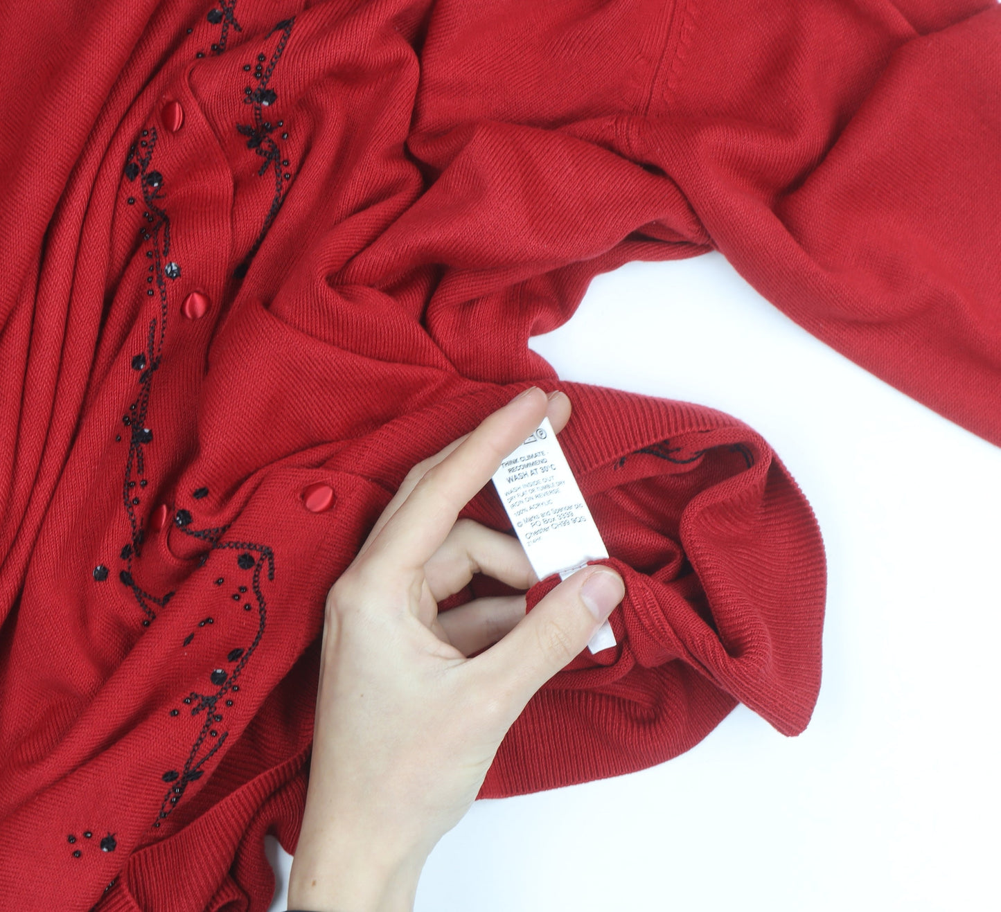 Marks and Spencer Women’s Red Beaded Cardigan Size 18