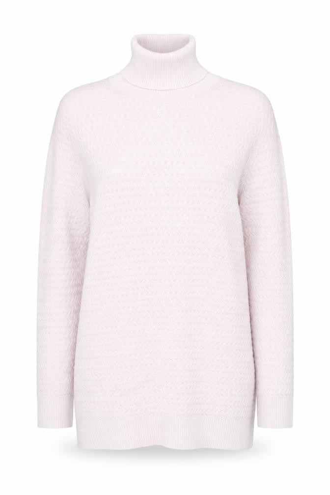 Lands' End Women's Pink Cotton Cable-Knit Roll Neck Jumper Size L