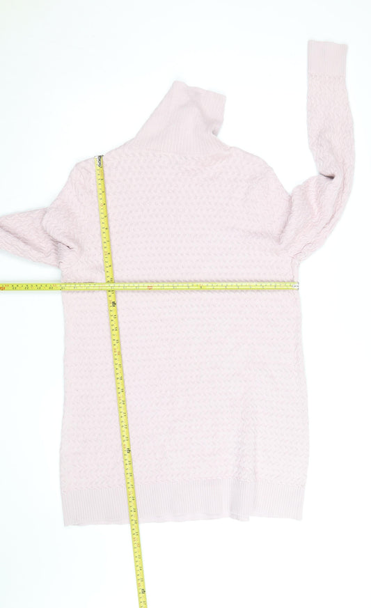 Lands' End Women's Pink Cotton Cable-Knit Roll Neck Jumper Size L