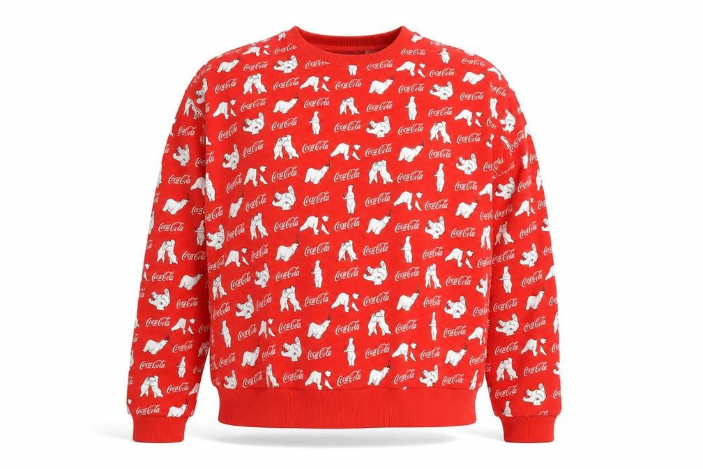 Coca-Cola Mens Red Polar Bear Crew Neck Pullover Sweatshirt L