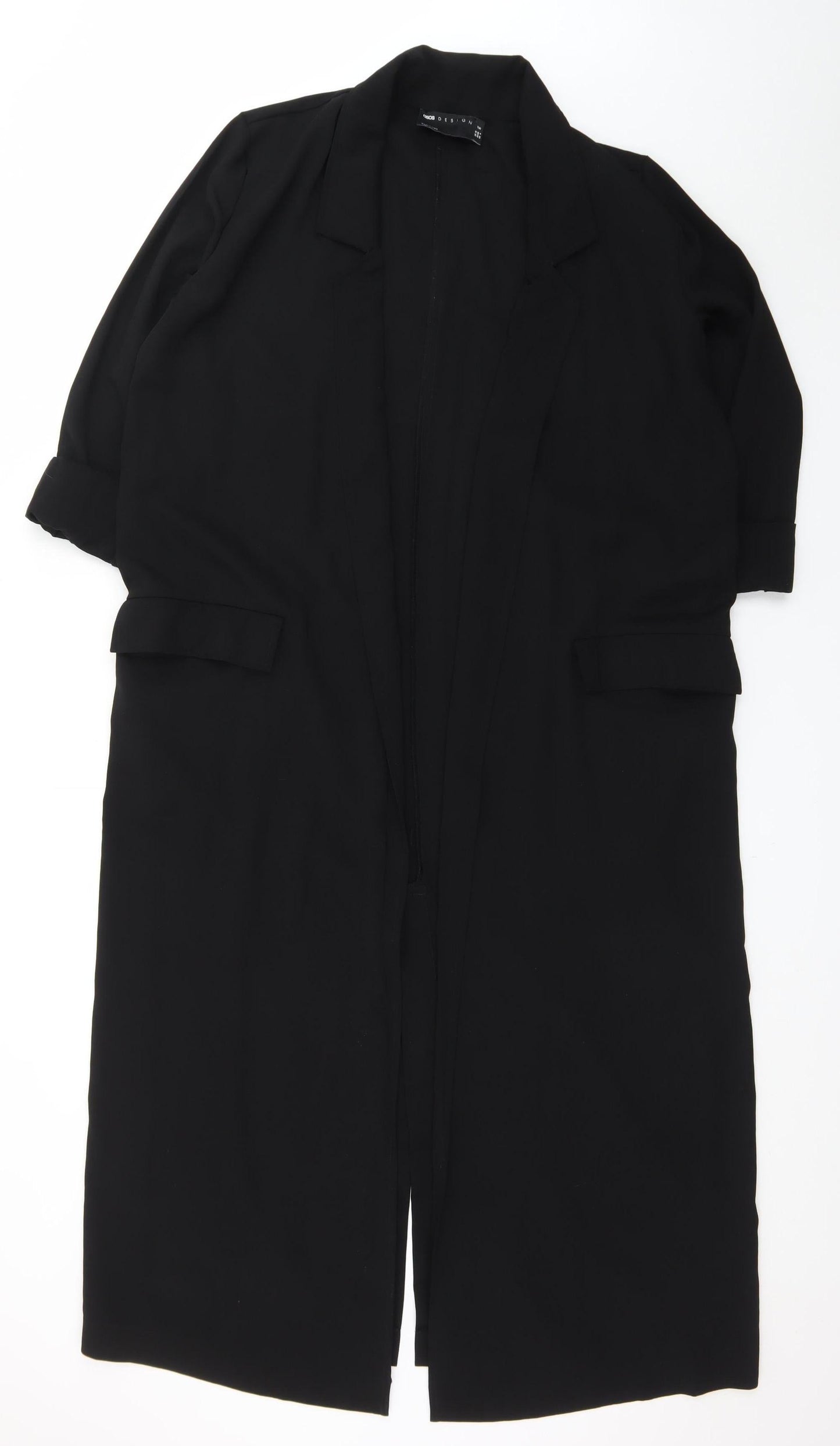 ASOS Design Women Black Longline Blazer Jacket UK 10 Polyester