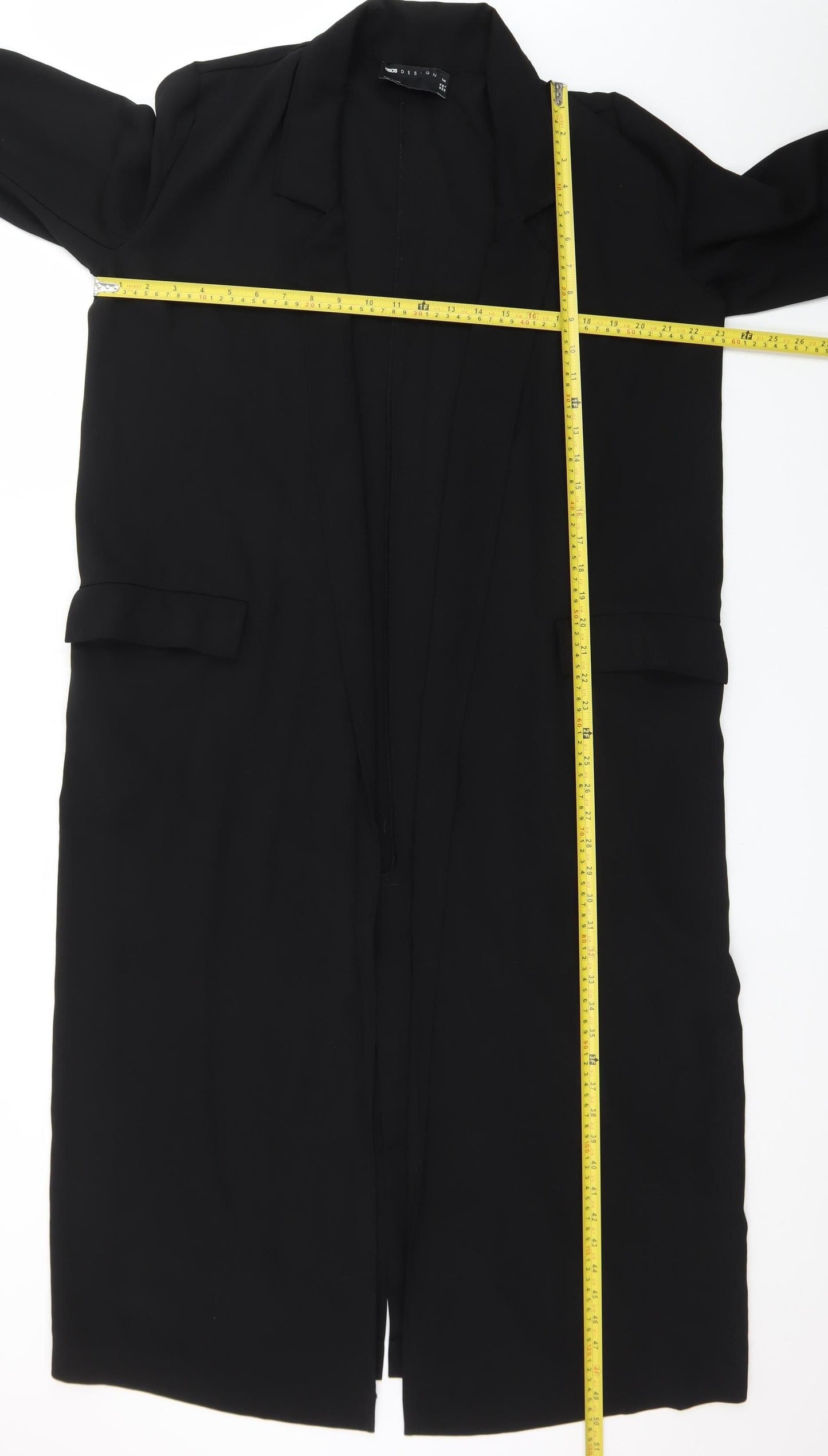 ASOS Design Women Black Longline Blazer Jacket UK 10 Polyester