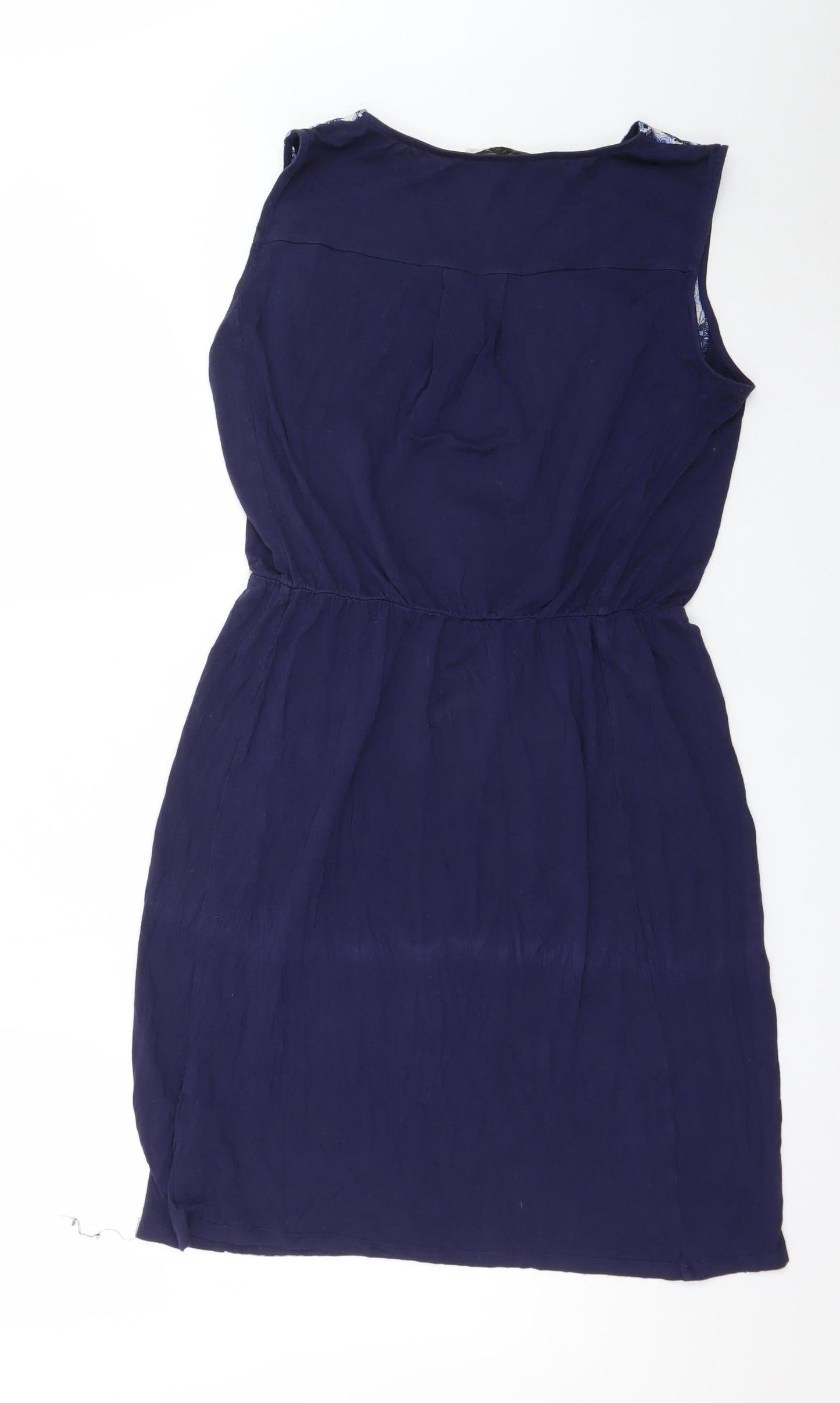 Oasis Women Blue Geometric Sleeveless V-Neck Shift Dress M
