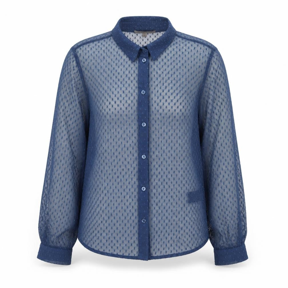 Marks & Spencer Women Blue Sheer Long Sleeve Collared Blouse Size 10