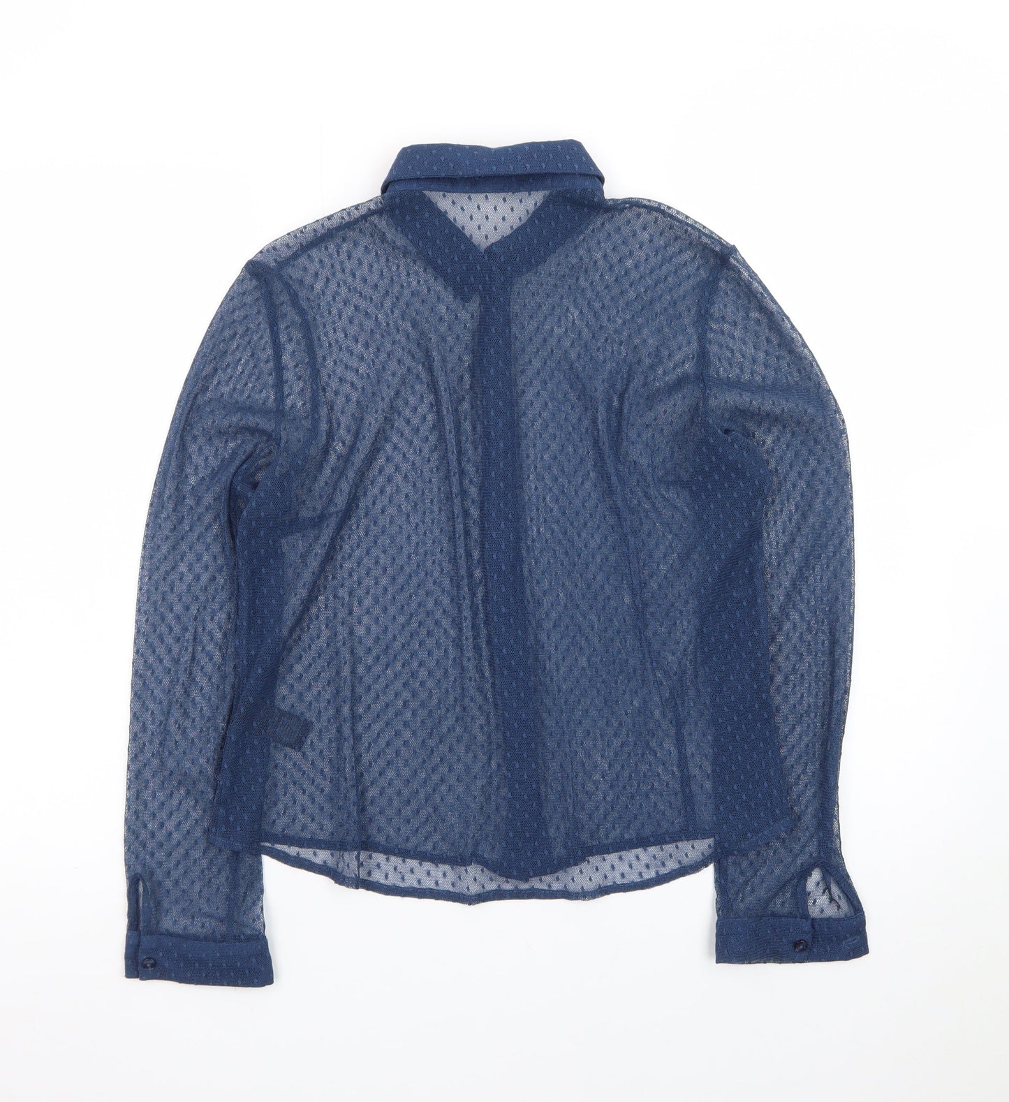 Marks and Spencer Women Blue Sheer Long Sleeve Collared Blouse Size 10