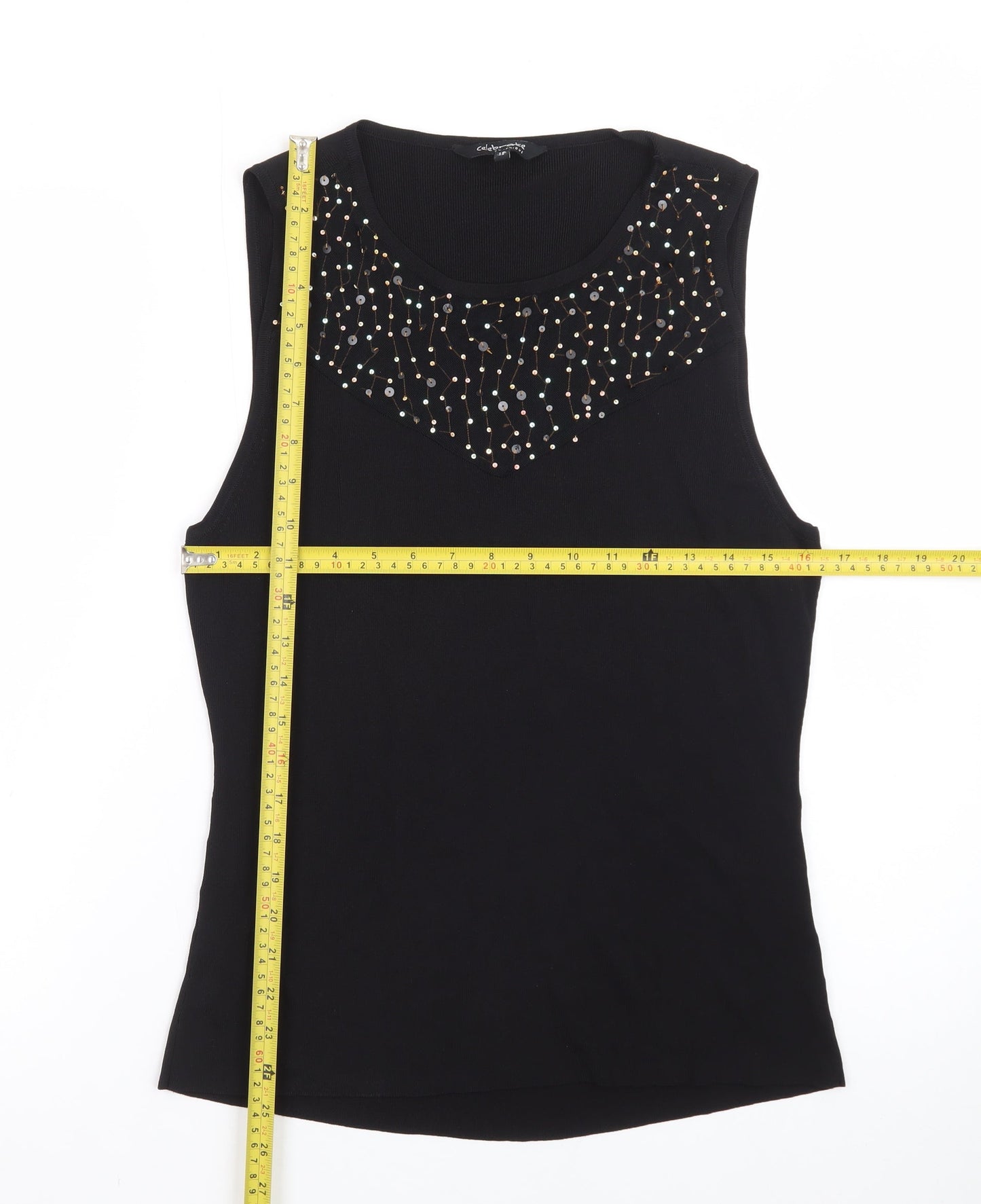Celebrate by Janique Women's Black Beaded Sleeveless Knit Tank Top Size 16
