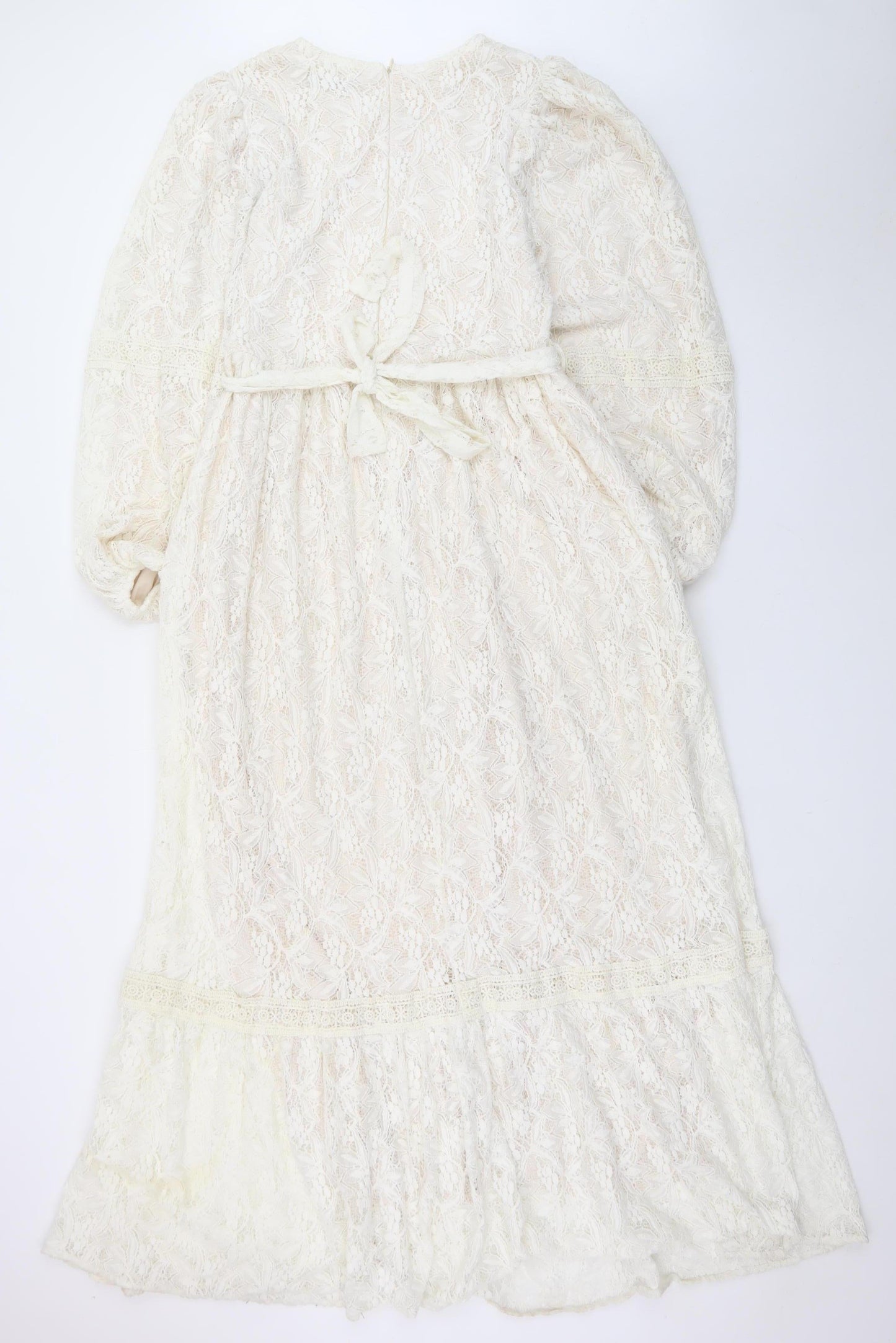 AFRA Line Women Ivory Lace Maxi Dress Size 8 Long Sleeve Formal