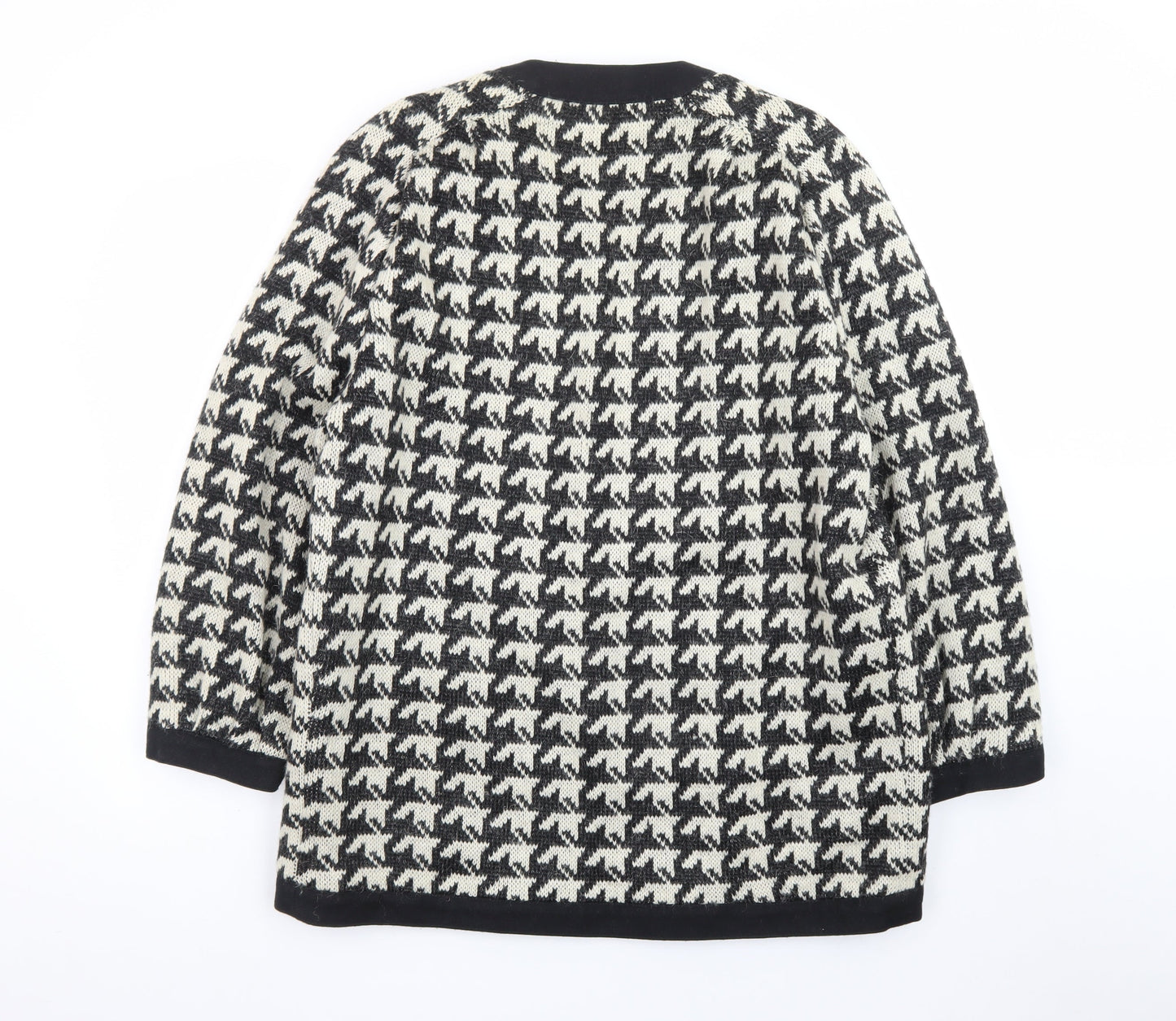 Windsmoor Women Black Houndstooth Wool Blend Mid-Length Coat Size 12