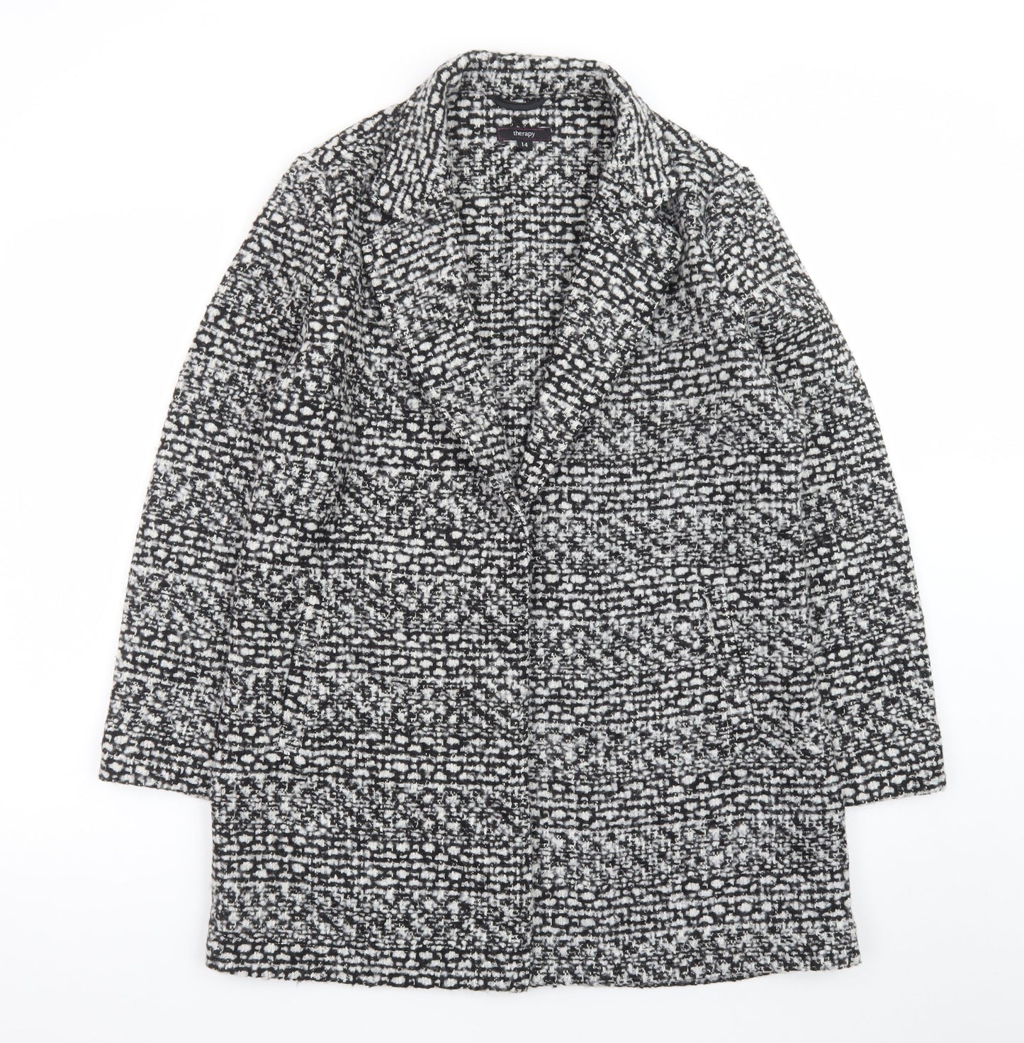 Therapy Women's Black Tweed Mid-Length Overcoat Size 14