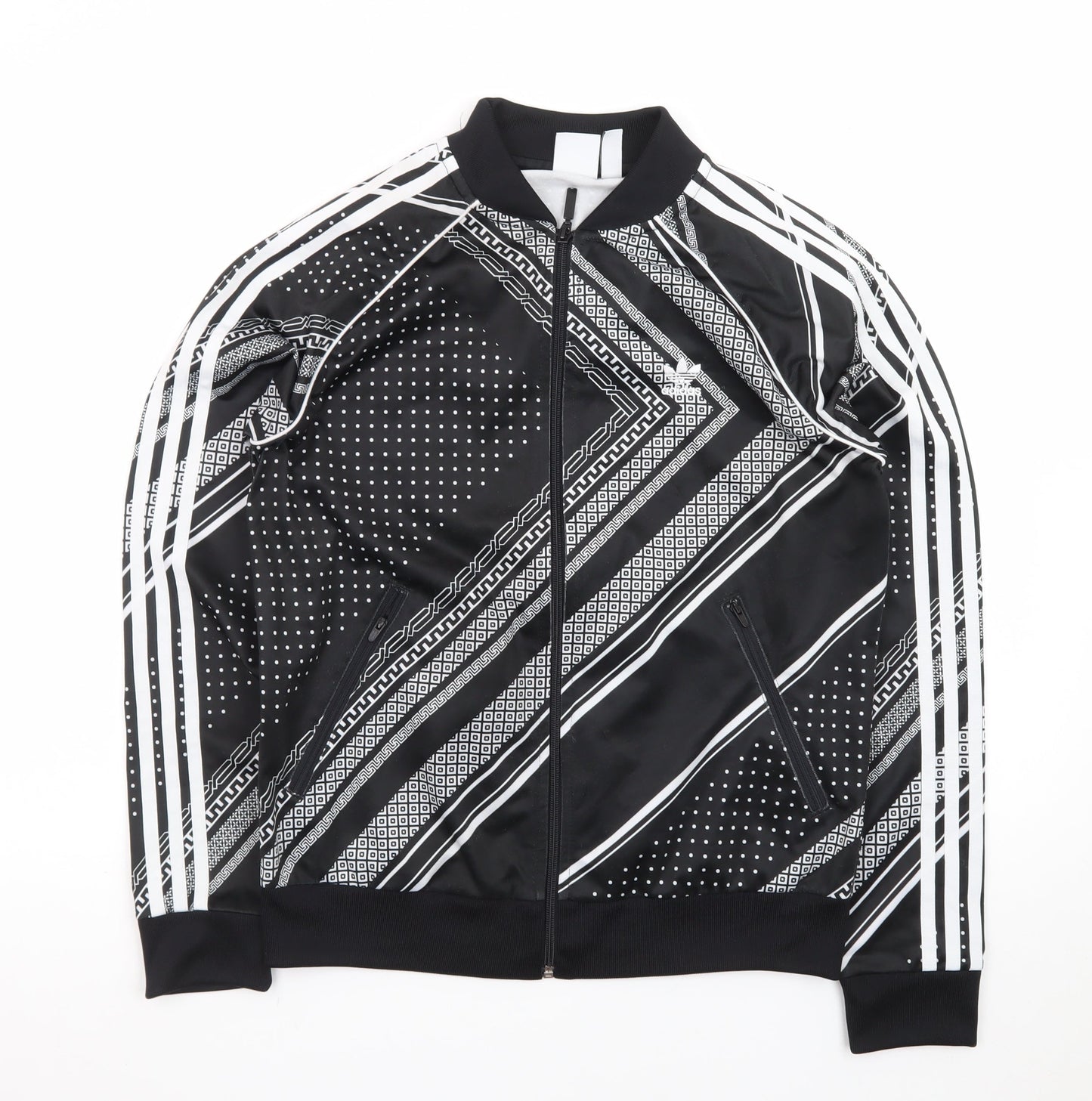 Adidas Mens Black Geometric Bomber Jacket XL Full Zip Sportswear