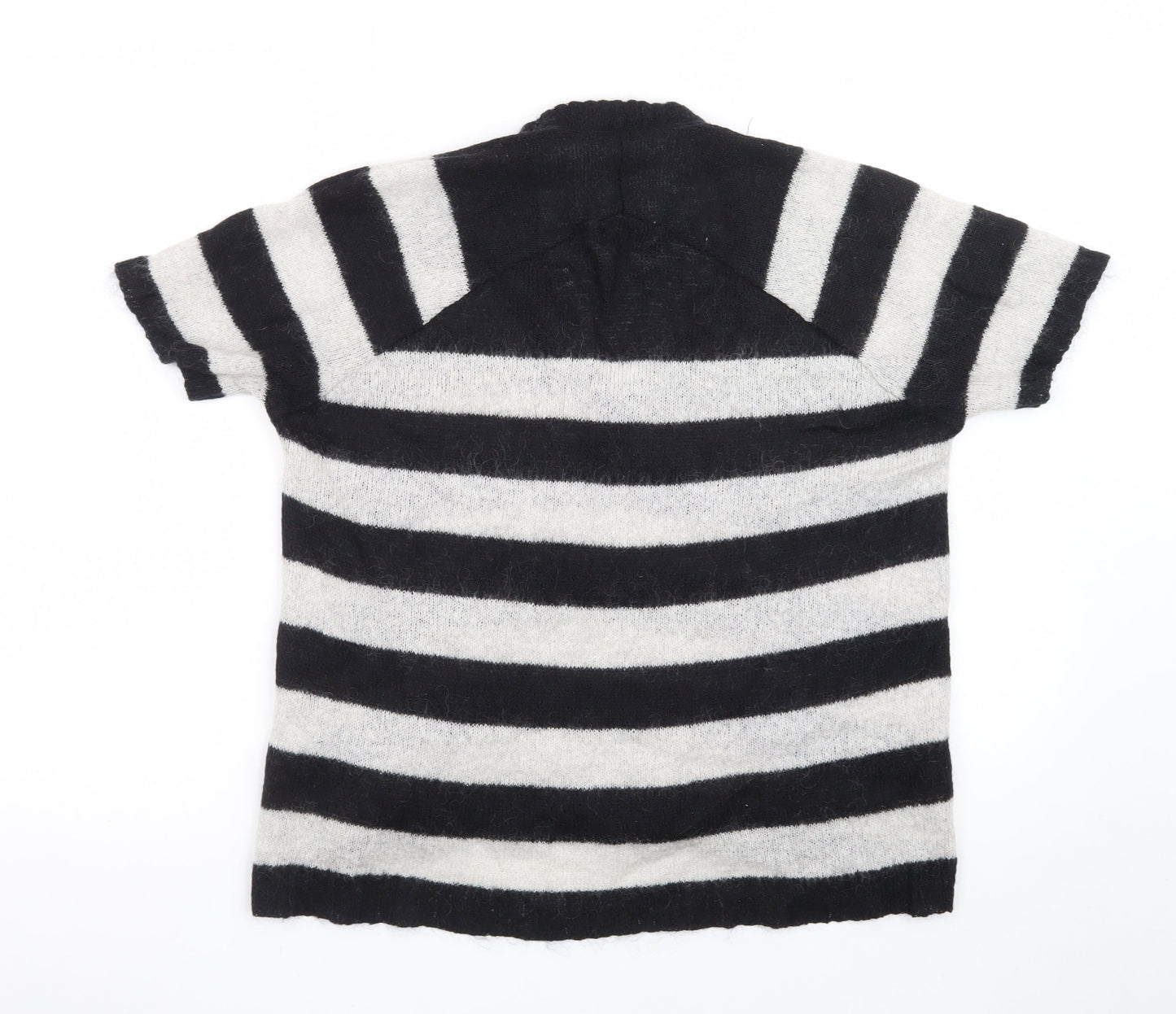 Topshop Women’s Black & White Striped V-Neck Mohair Jumper Size 8