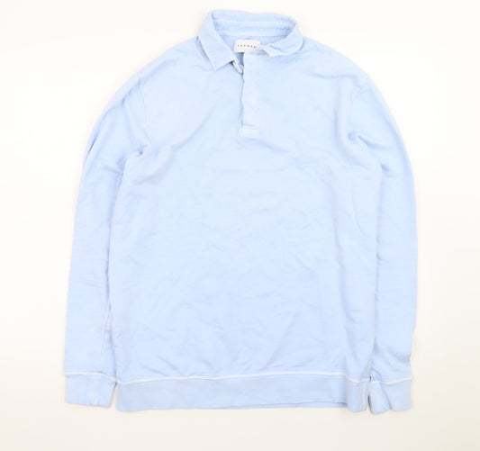 Topman Men Blue Long Sleeve Cotton Polo Shirt XS