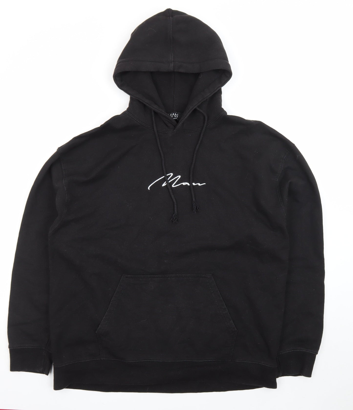 boohooMAN Men's Black Pullover Hoodie L Regular Fit Graphic Logo