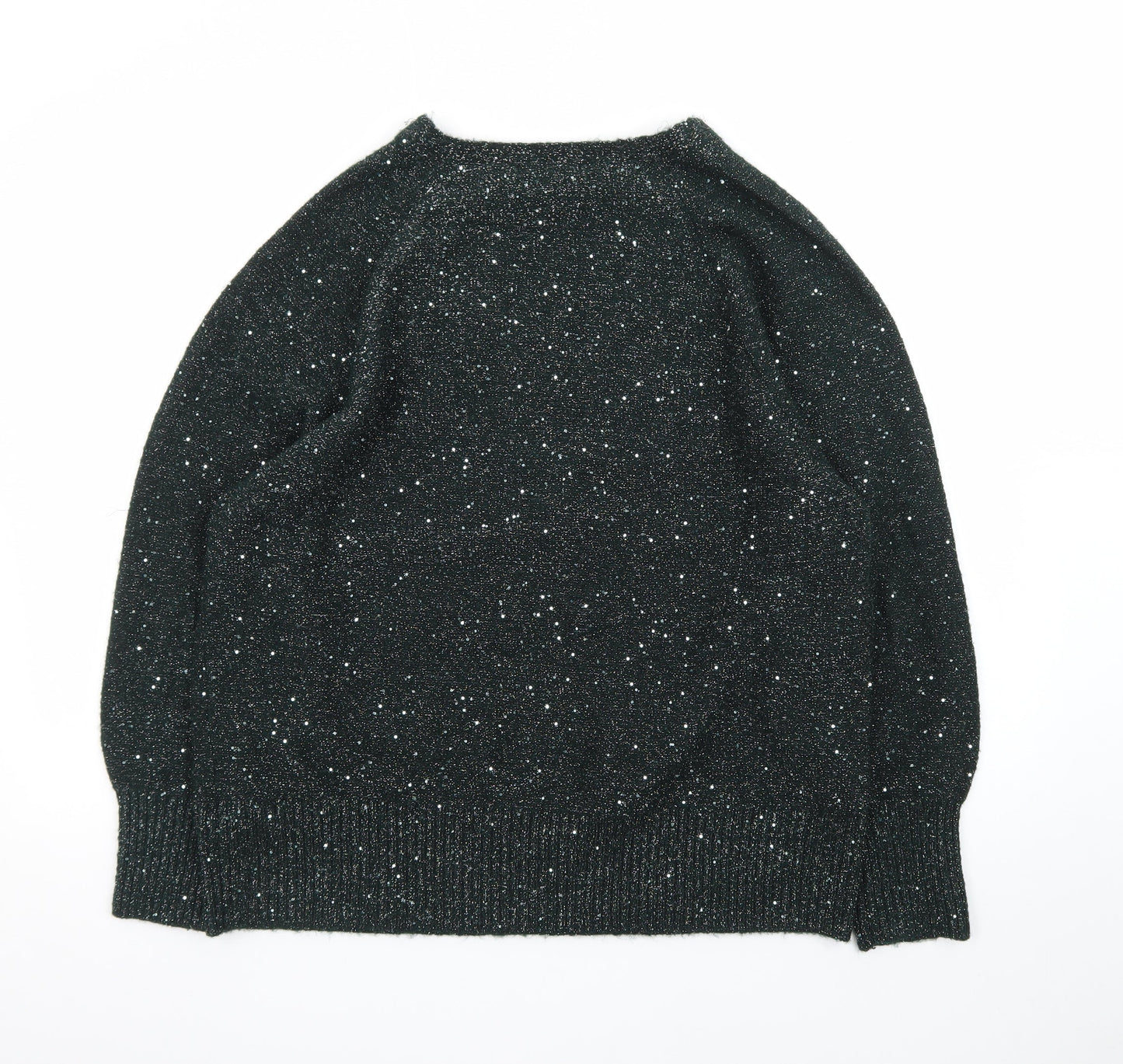Bonmarché Women Black Glitter V-Neck Long Sleeve Pullover Jumper Size 18