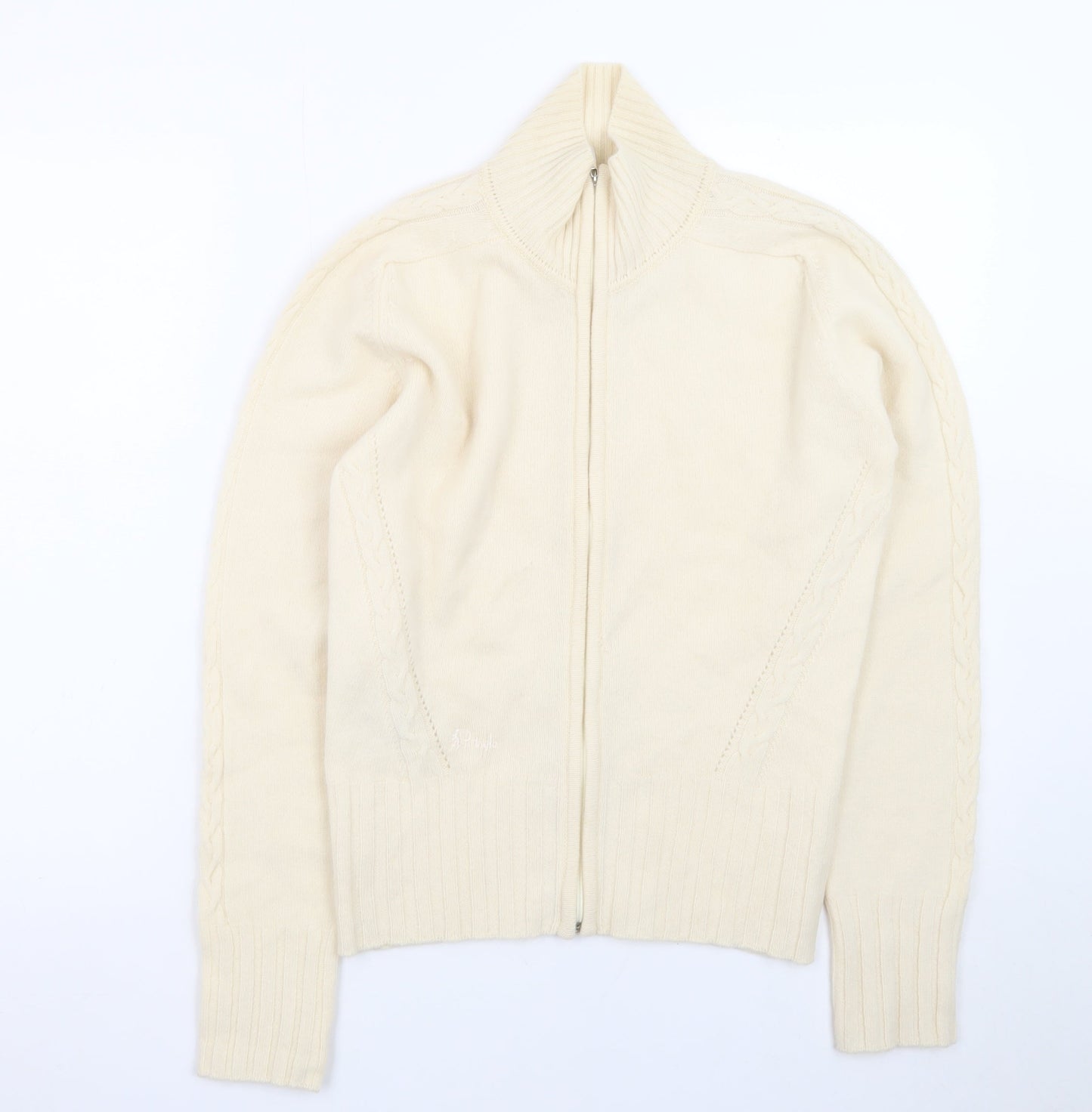 Pringle Women Ivory Lambswool Full Zip Mock Neck Jumper M