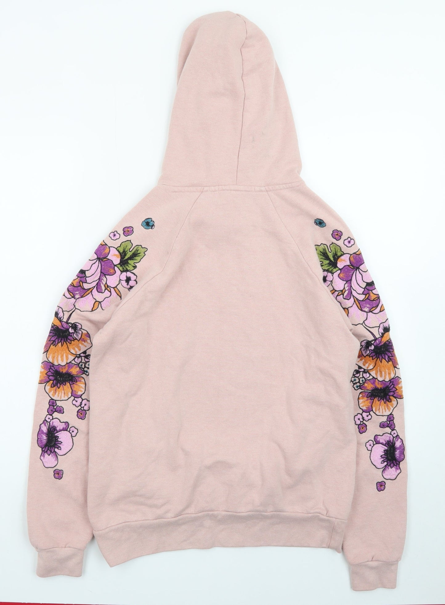 Next Women Pink Floral Hoodie Small Pullover Cotton Blend