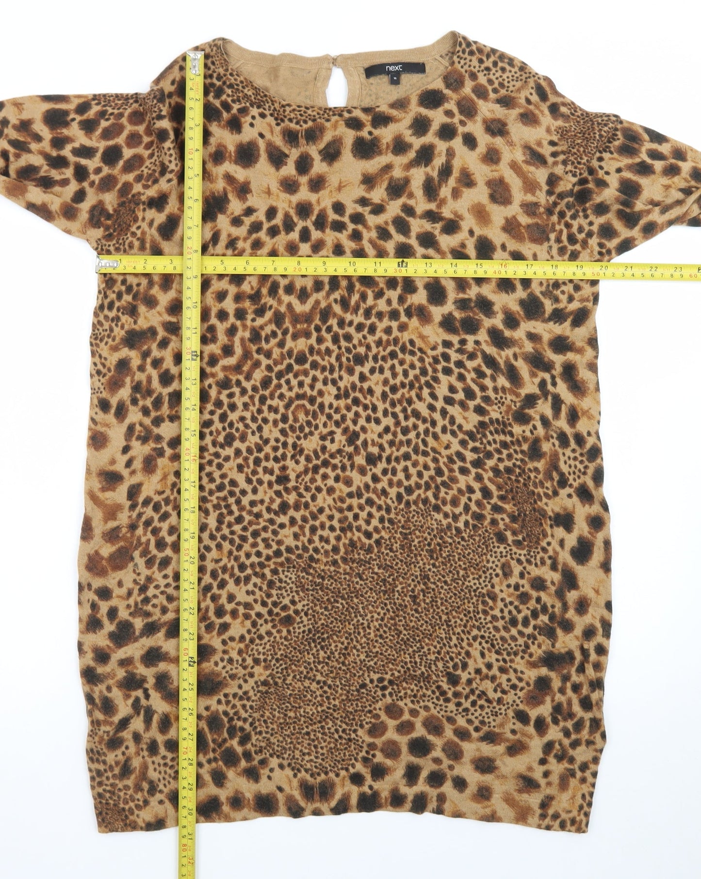 Next Women’s Brown Leopard Print Shift Dress Size 16 Long Sleeve