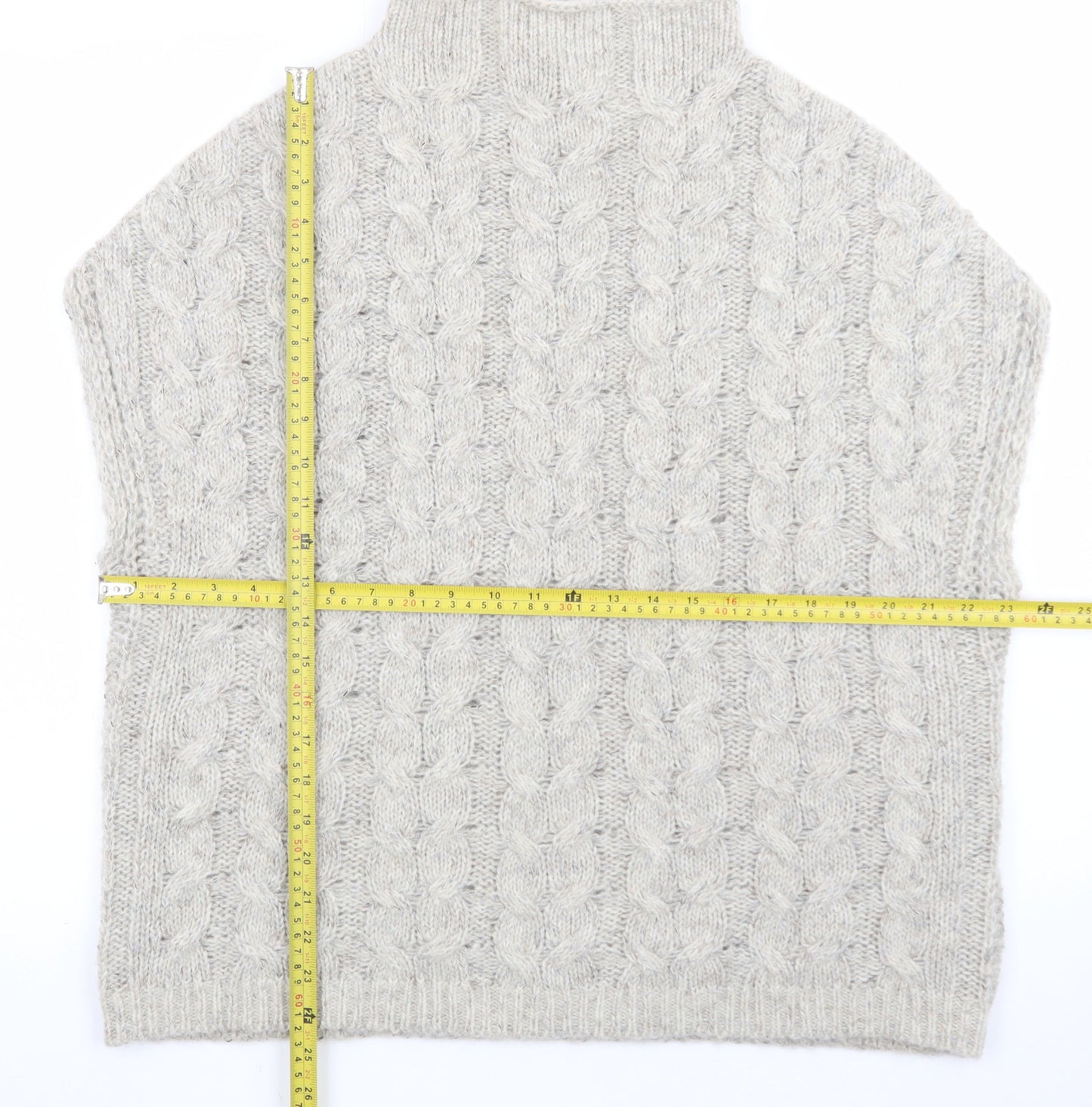 White Stuff Women’s Beige Cable-Knit Wool Alpaca Sleeveless Jumper S