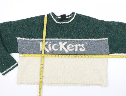 Kickers Women’s Green Wool Blend Logo Crew Neck Jumper Size L