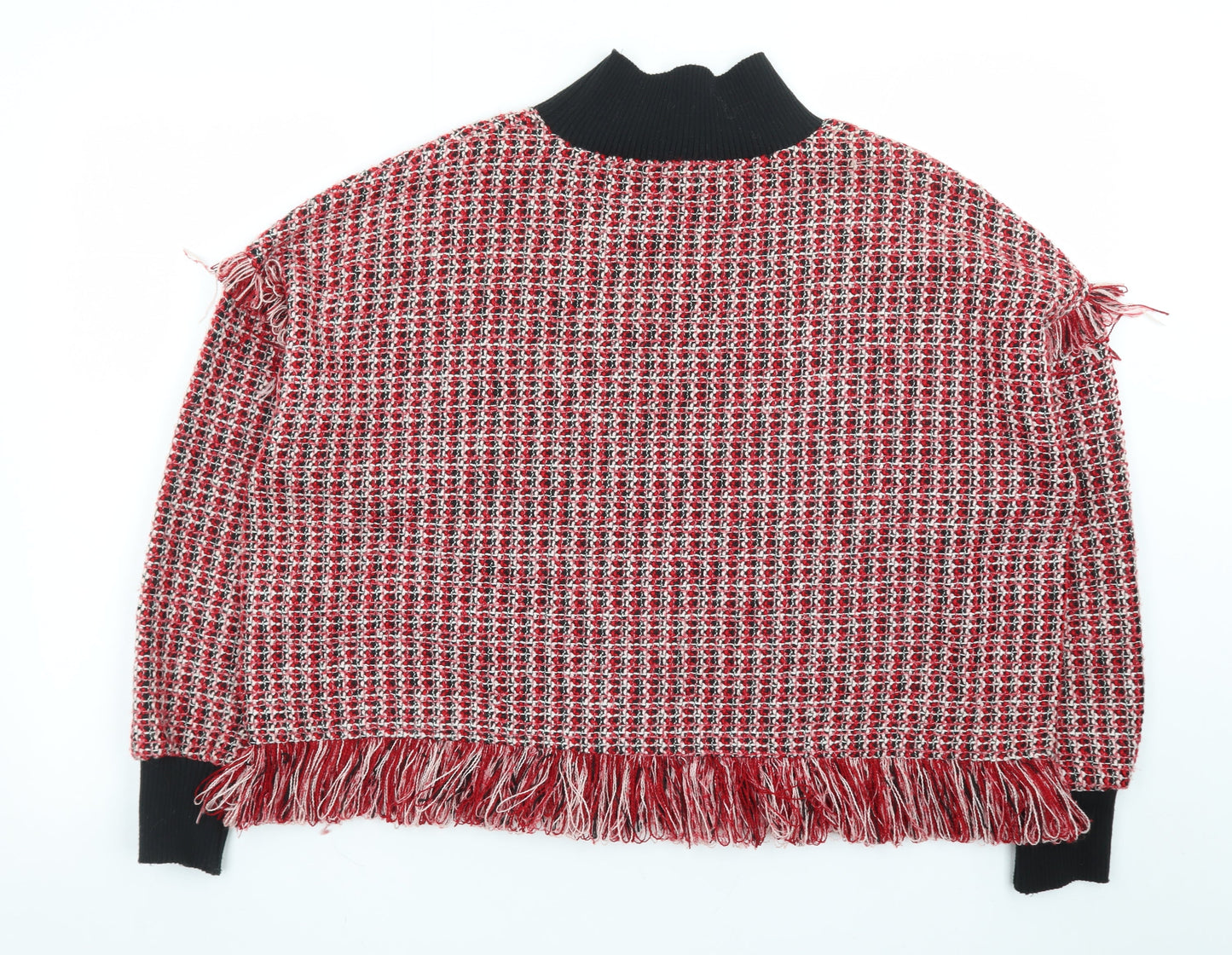 Zara Women Red High Neck Chunky Knit Wool Blend Pullover Jumper Size 12
