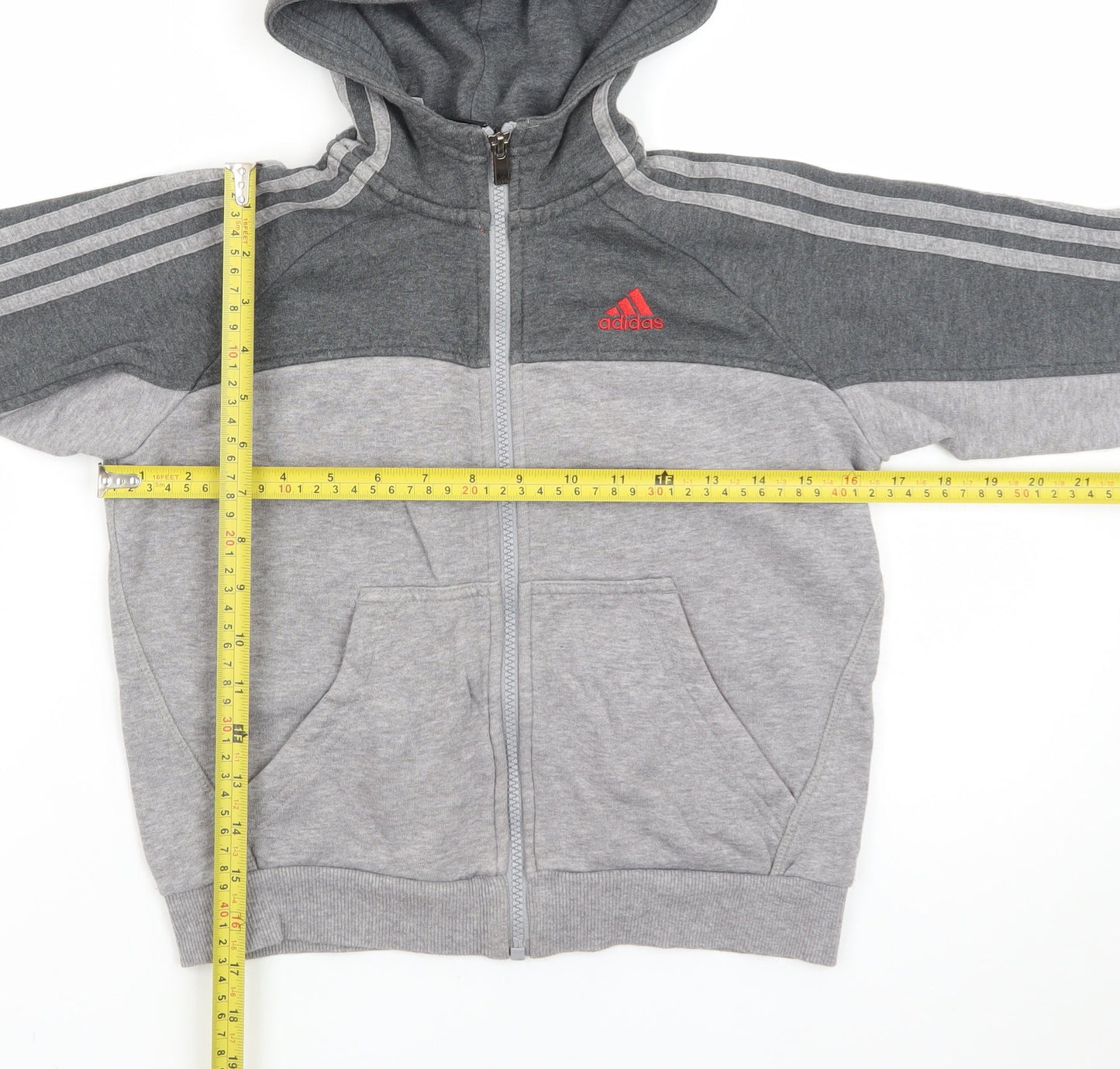 Adidas Boys Grey Full Zip Hoodie 7-8 Years Fleece Lined Sportswear