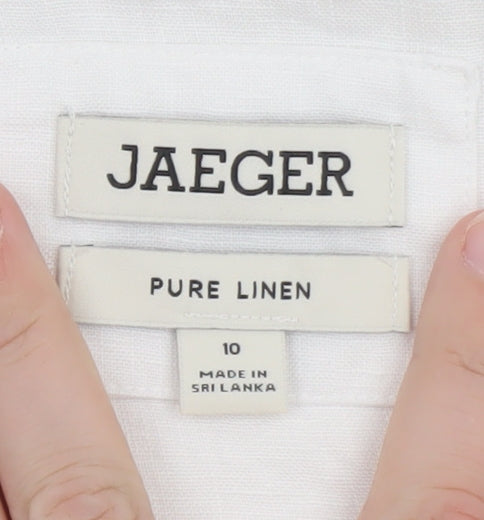 Jaeger Women’s White Linen Collared Short Sleeve Blouse Size 10