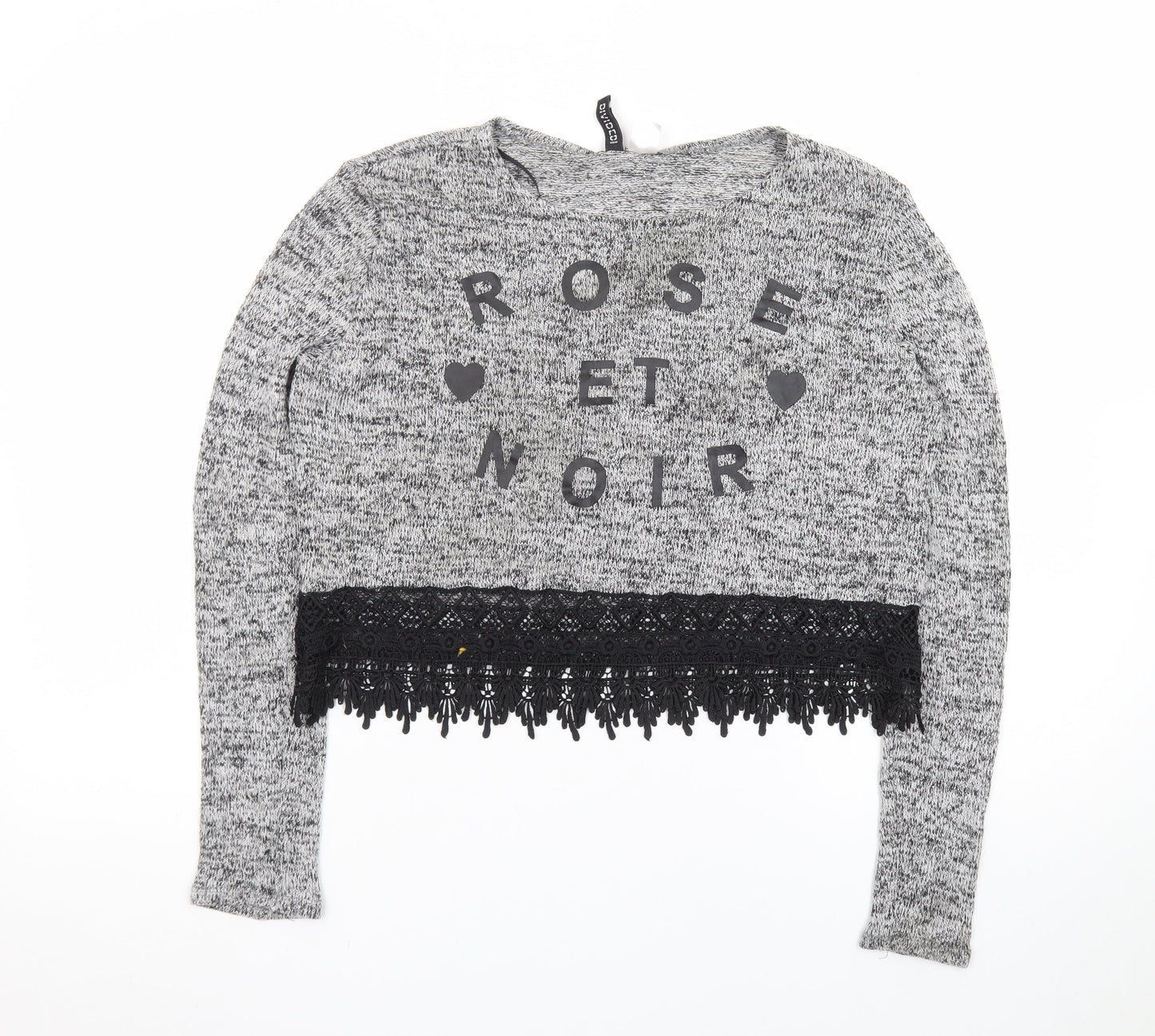 H&M Women’s Grey Lace Hem Pullover Jumper Size S