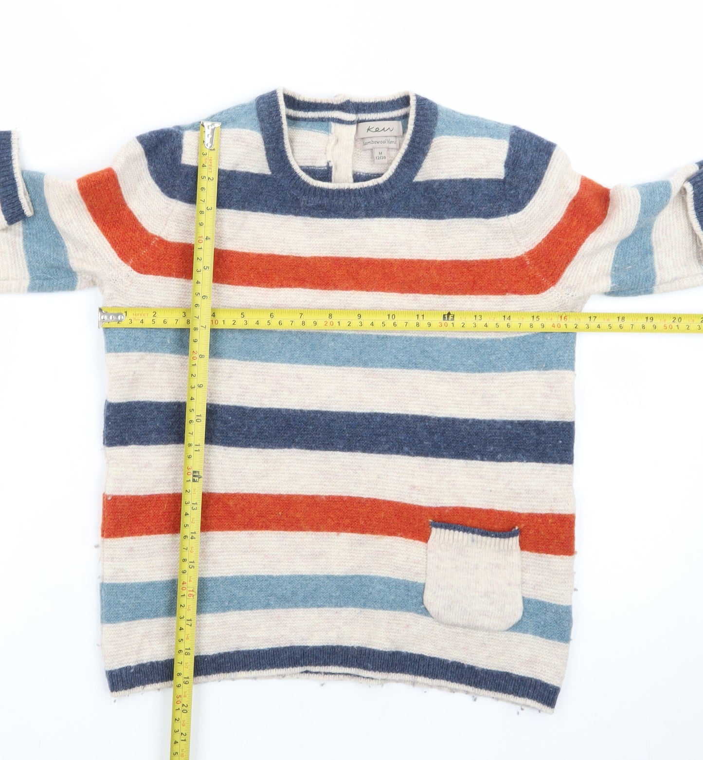 Karen Women Beige Striped Lambswool Blend Crew Neck Jumper Size 12 M