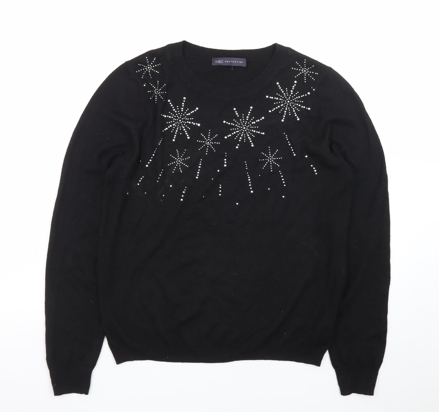 Marks and Spencer Women's Black Sequin Knit Jumper Size M