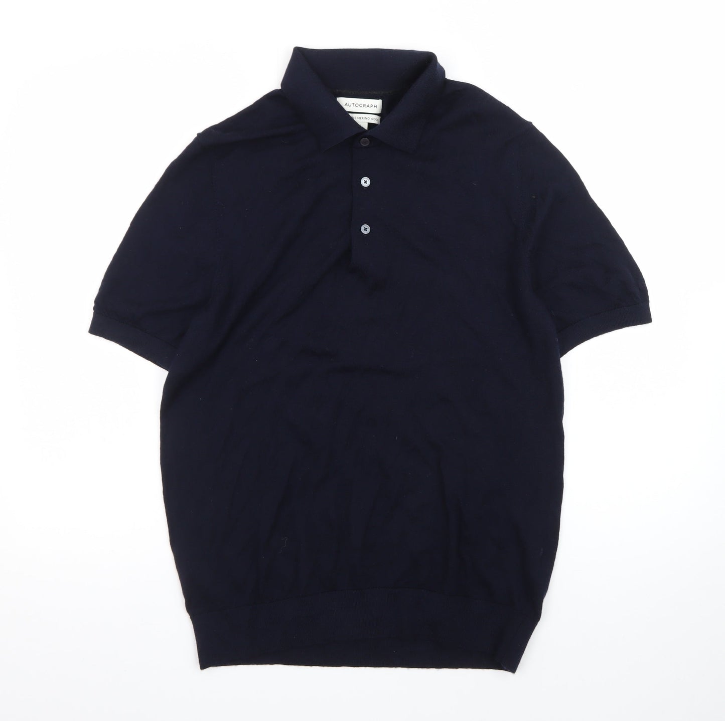 Marks and Spencer Autograph Men's Navy Merino Wool Polo L Regular