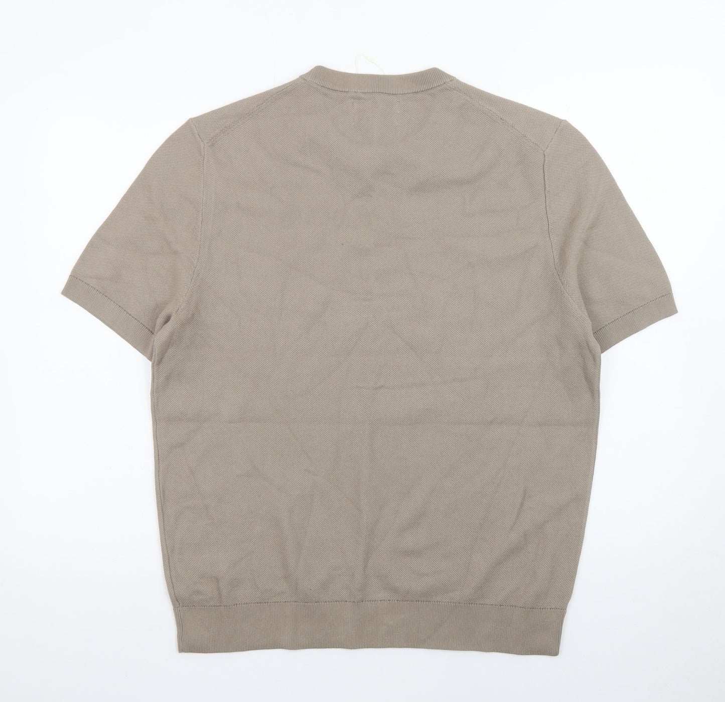 Marks and Spencer Men's Beige Cotton Rich Crew Neck Short Sleeve T-Shirt Size L